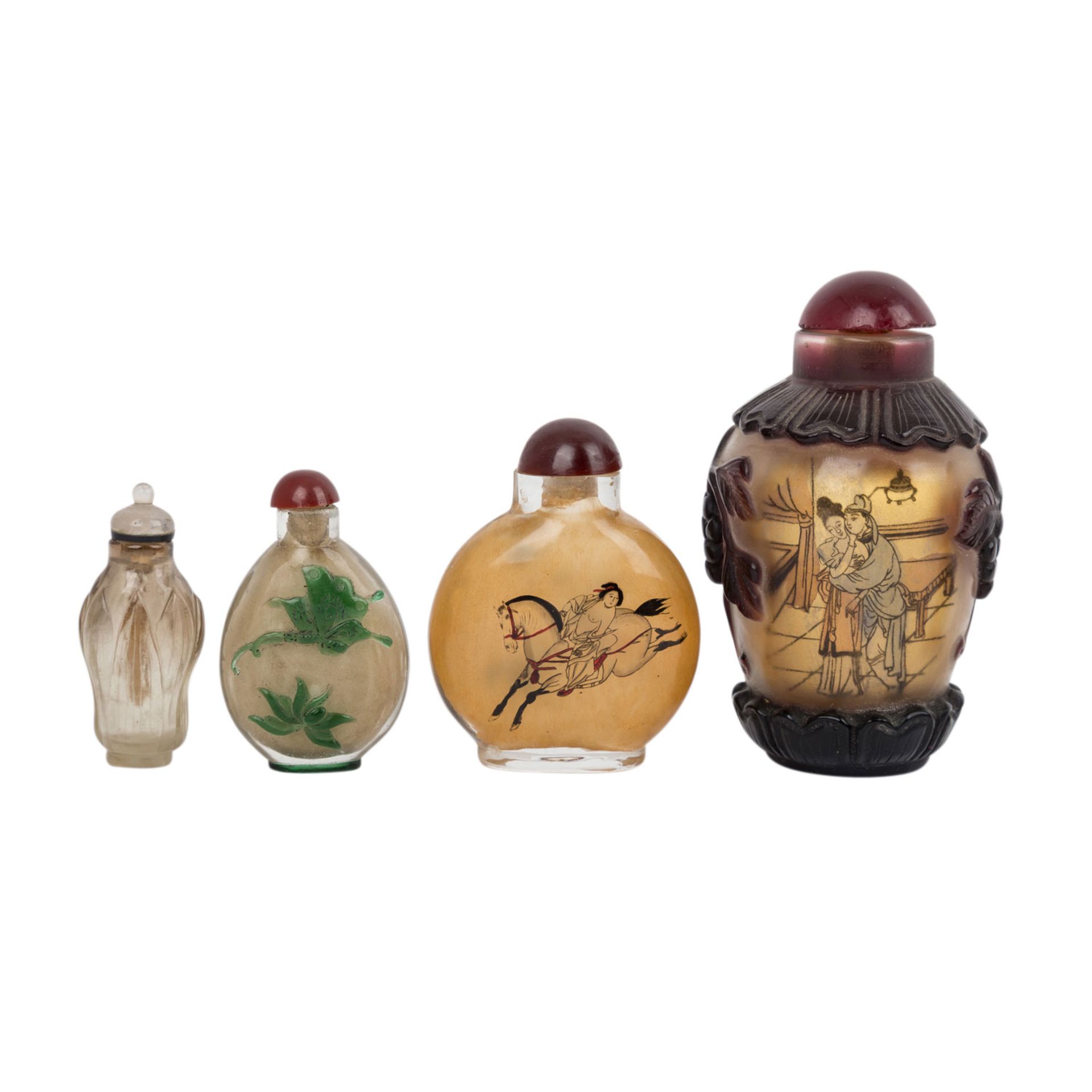 Neun snuff bottle. CHINA, 19./20. Jh..Aus Rauchquarz, Stein, Überfangglas, Steinzeug, Porzellan oder - Image 3 of 5