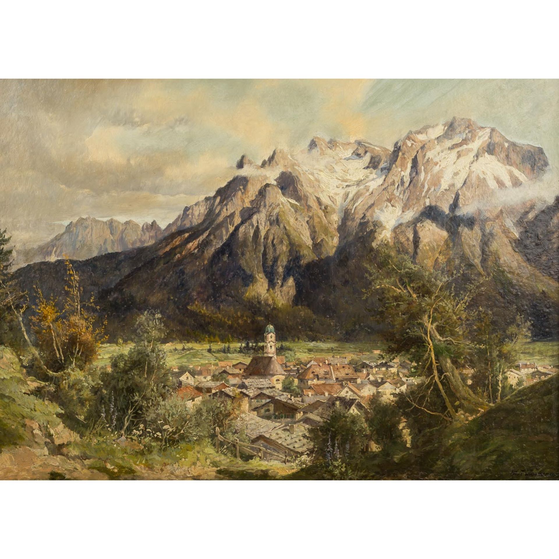 FURHRMANN, Max, wohl Max I (1860-1908), "Mittenwald mit Karwendel",u.re. signiert 'M. Fuhrmann',