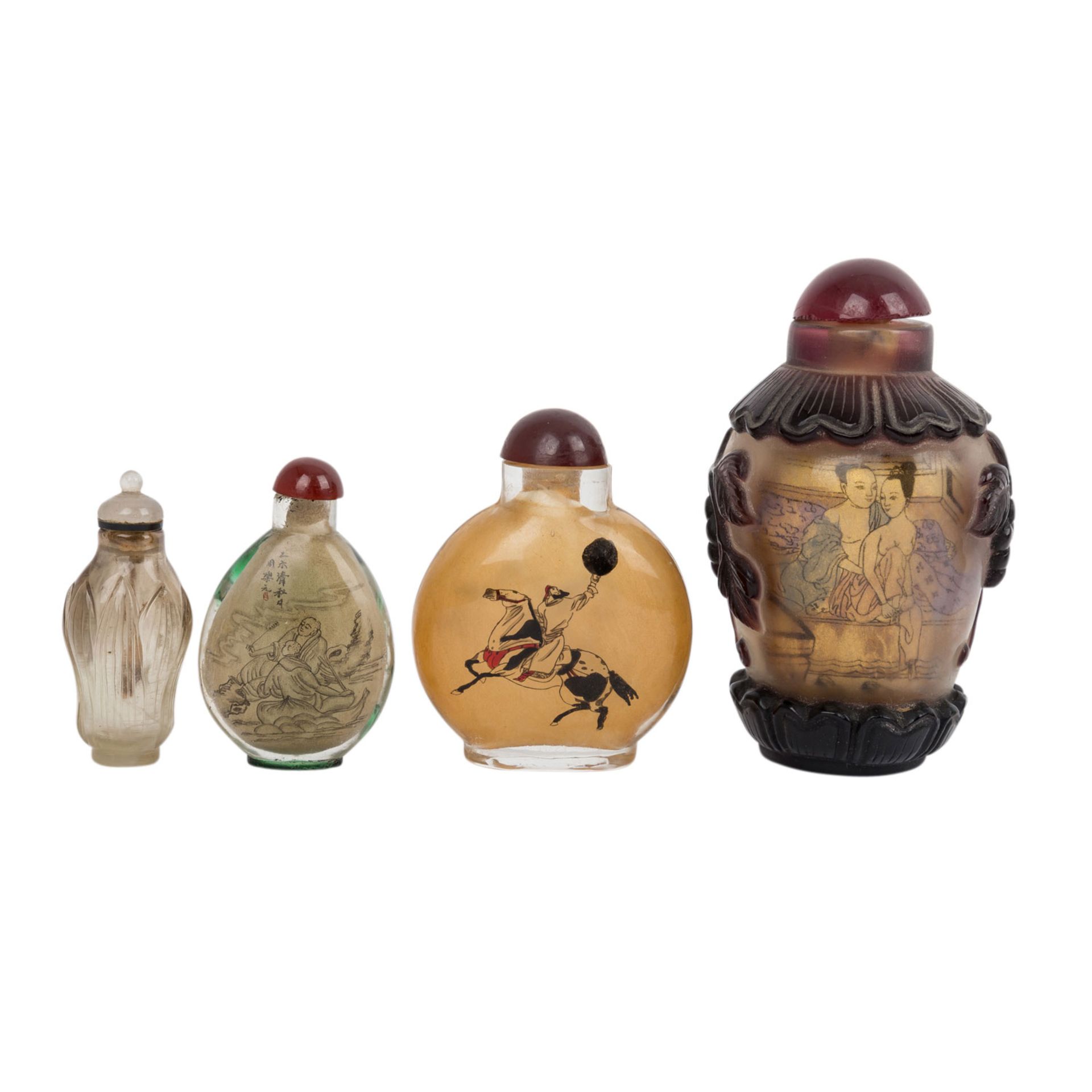 Neun snuff bottle. CHINA, 19./20. Jh..Aus Rauchquarz, Stein, Überfangglas, Steinzeug, Porzellan oder - Image 2 of 5