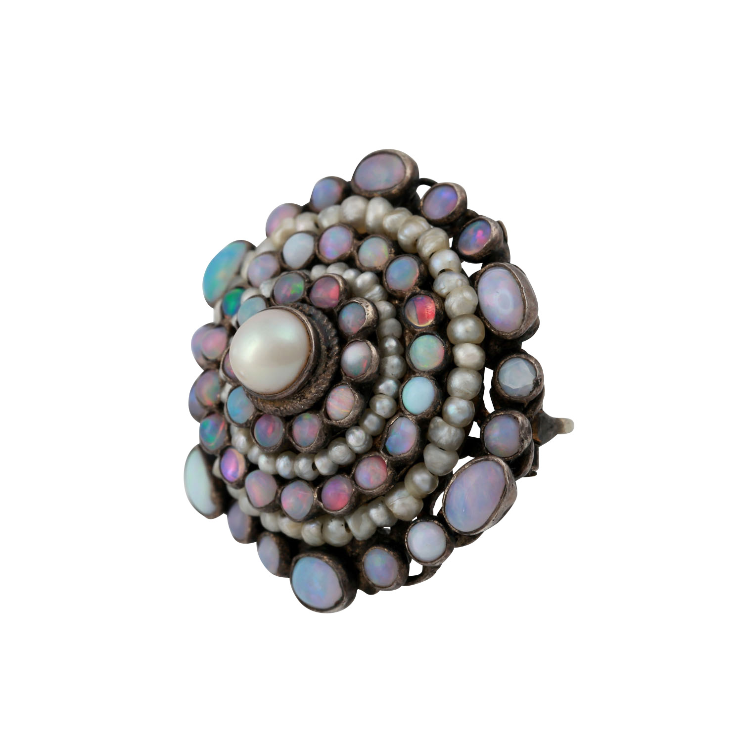 Brosche besetzt mit Opalen und Perlen, - Image 2 of 4