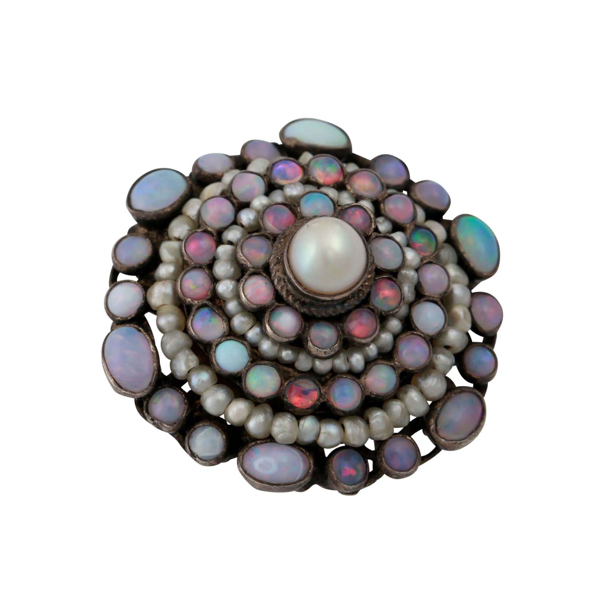 Brosche besetzt mit Opalen und Perlen, - Bild 4 aus 4