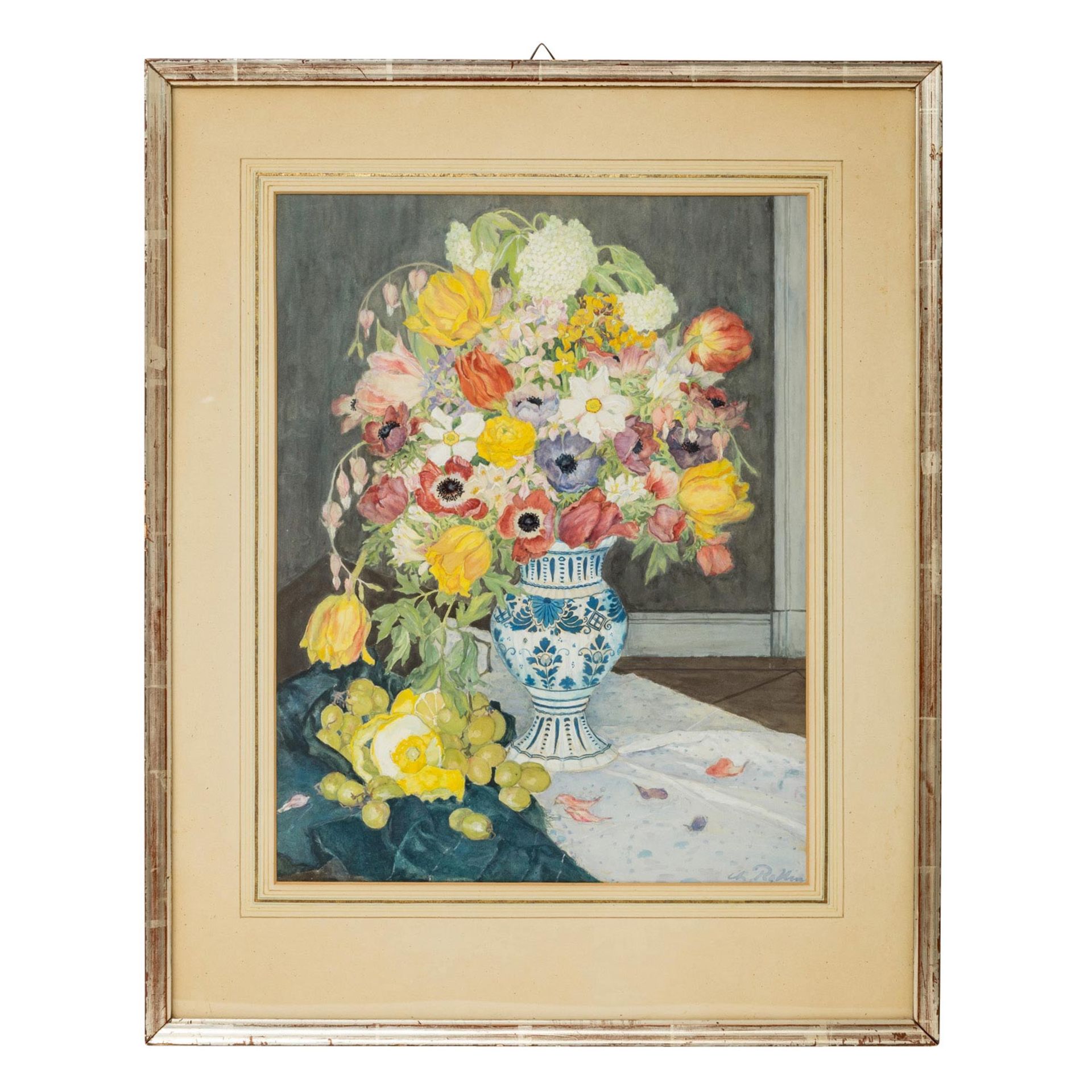 KÜNSTLER/IN 19./20. Jh.), "Frühlingsblumen in Delfter Vase", - Image 2 of 4