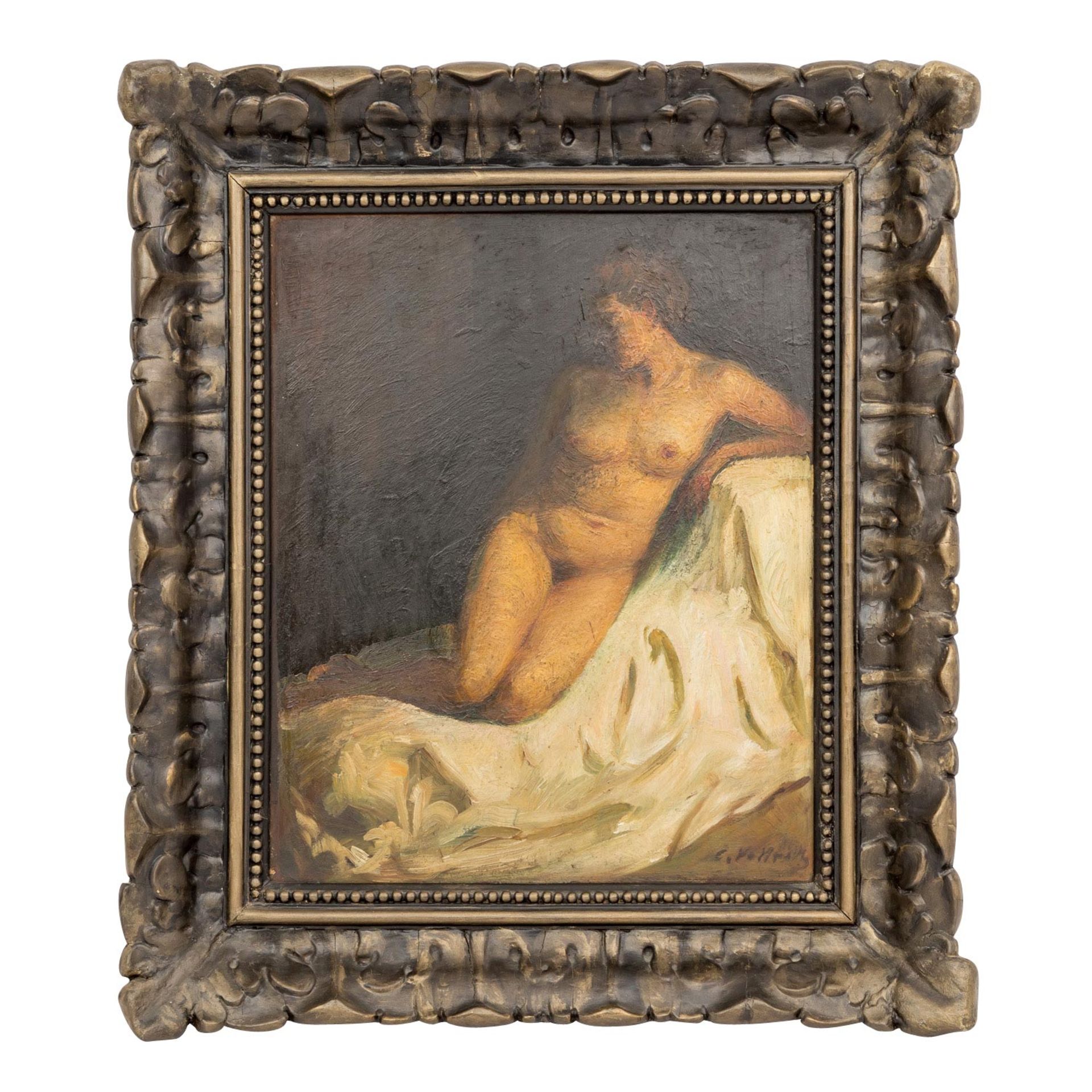 VOLLRATH, CONRAD (1884-1979), "Weiblicher Akt auf weißem Tuch kniend", - Bild 2 aus 5