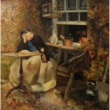 FRANIN, R.?, "Auf einer Gartenbank sitzende junge Dame mit Buch", 19./20. Jh.,