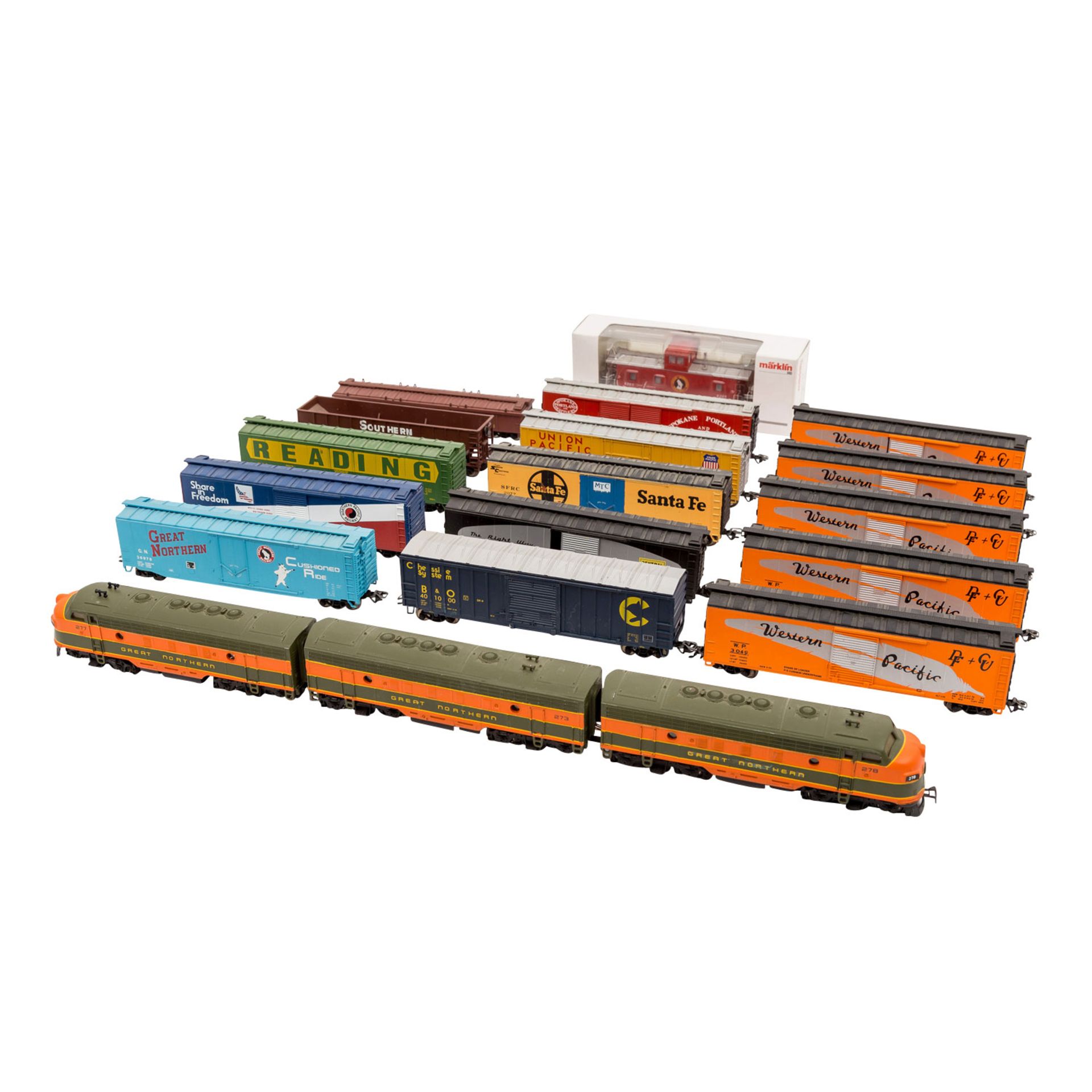 MÄRKLIN/ATHEARN/LIFE-LIKE Konvolut Diesellok und 16 Güterwagen, Spur H0.