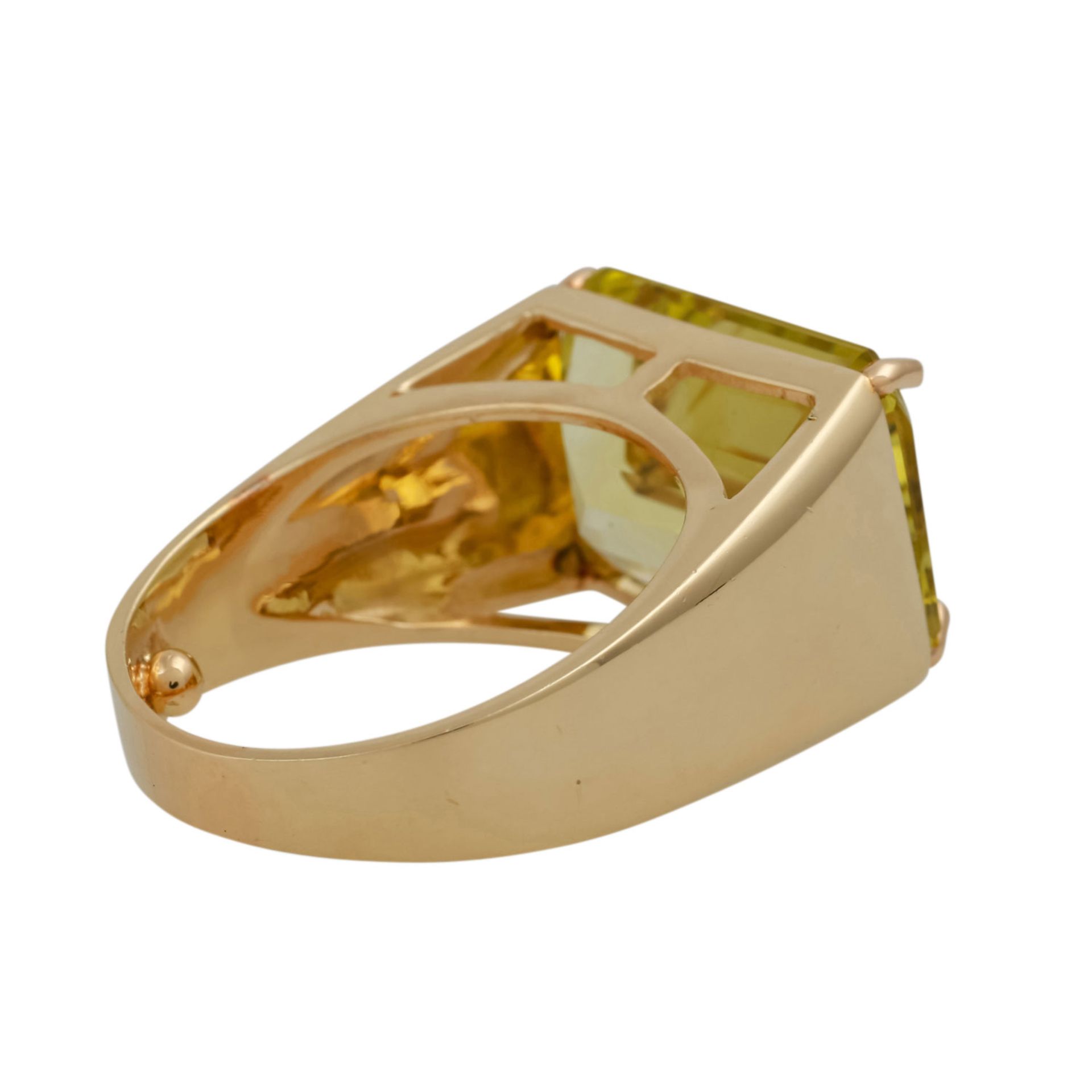 Ring mit achteckigem Lemonquarz im Treppenschliff, ca. 12 ct, - Bild 3 aus 4