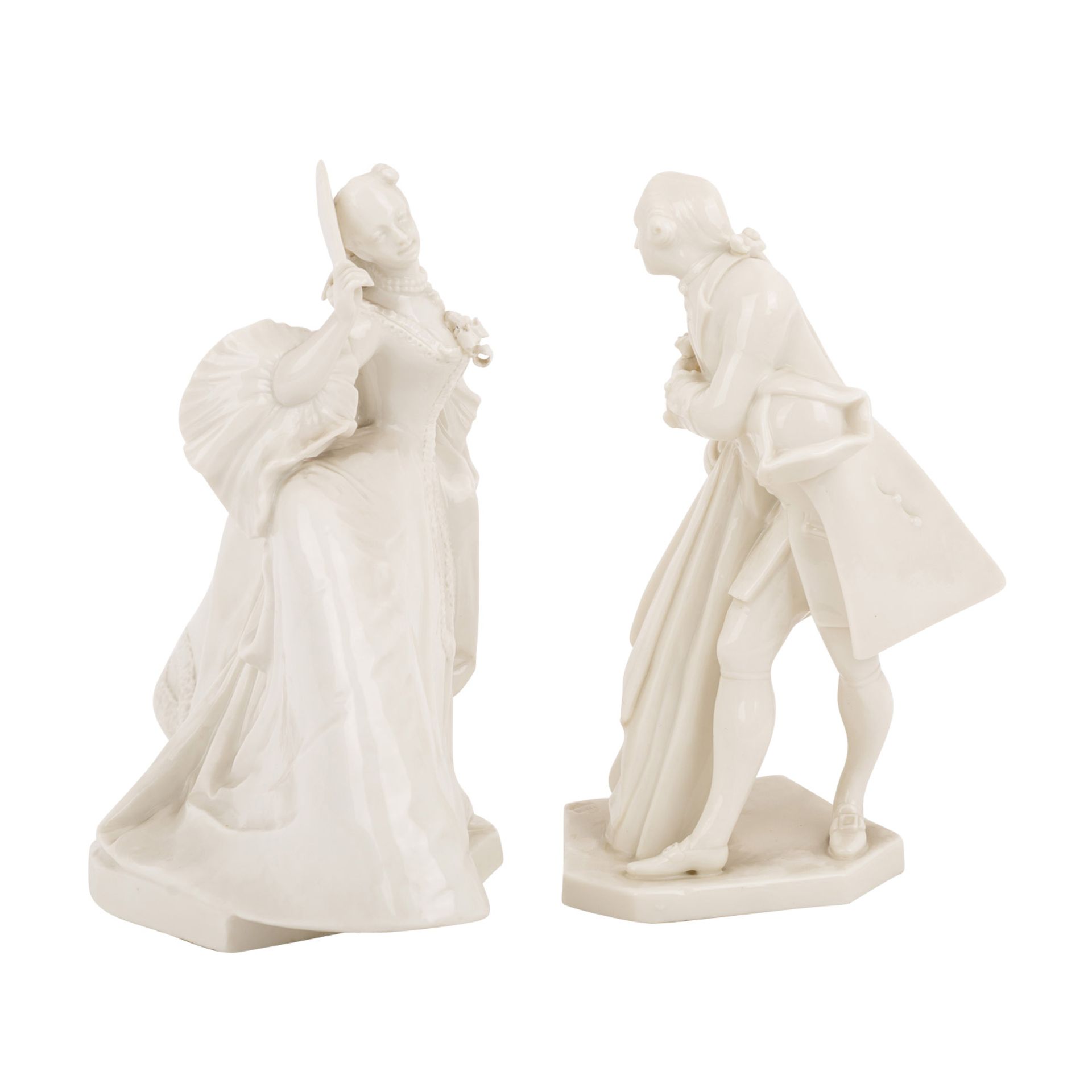 NYMPHENBURG, zwei Porzellanfiguren, „Dame mit Fächer“ und „Herr mit Mantel“ - Bild 2 aus 5