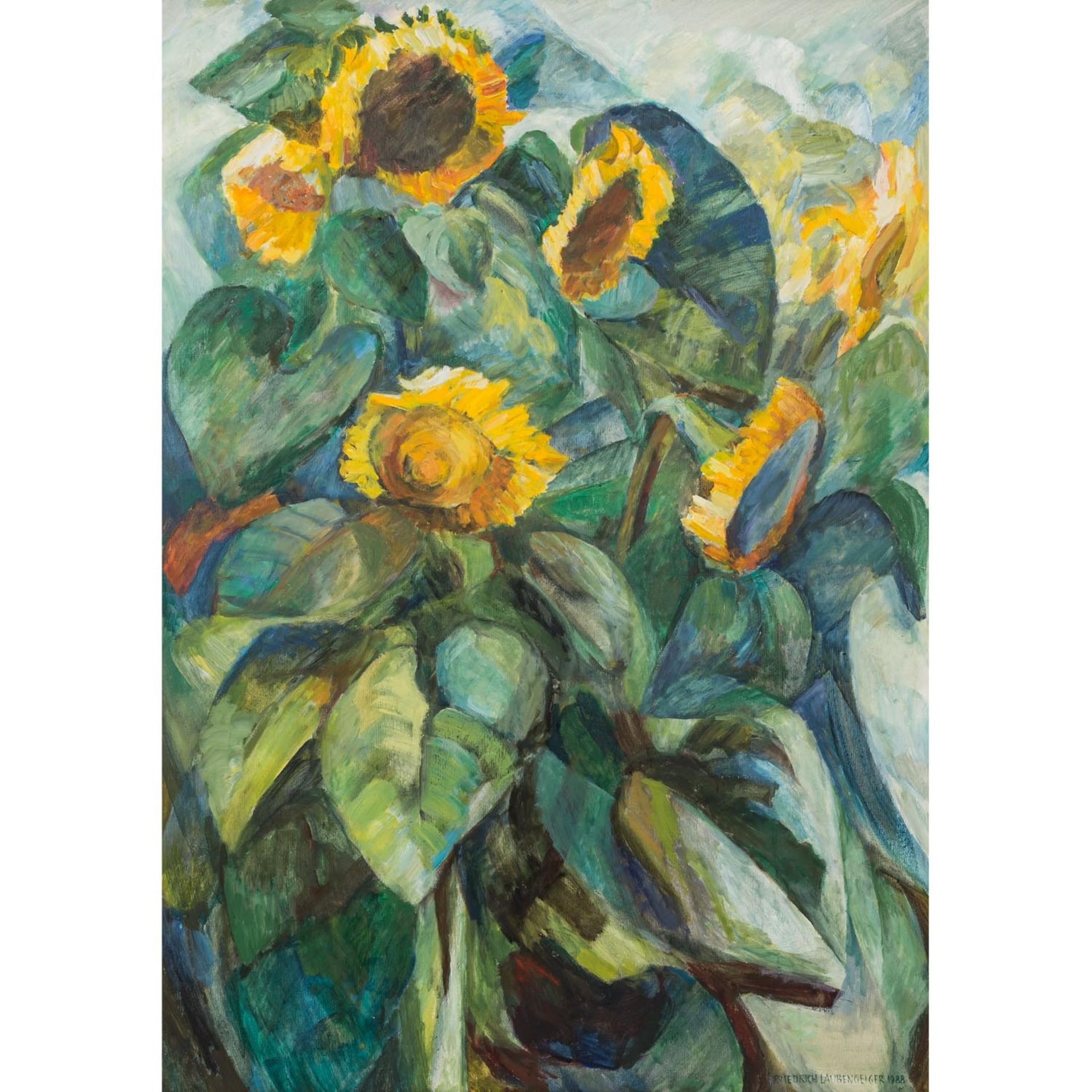 LAUBENGEIGER, FRIEDRICH (geb. 1929), "Sonnenblumen in meinem Garten",