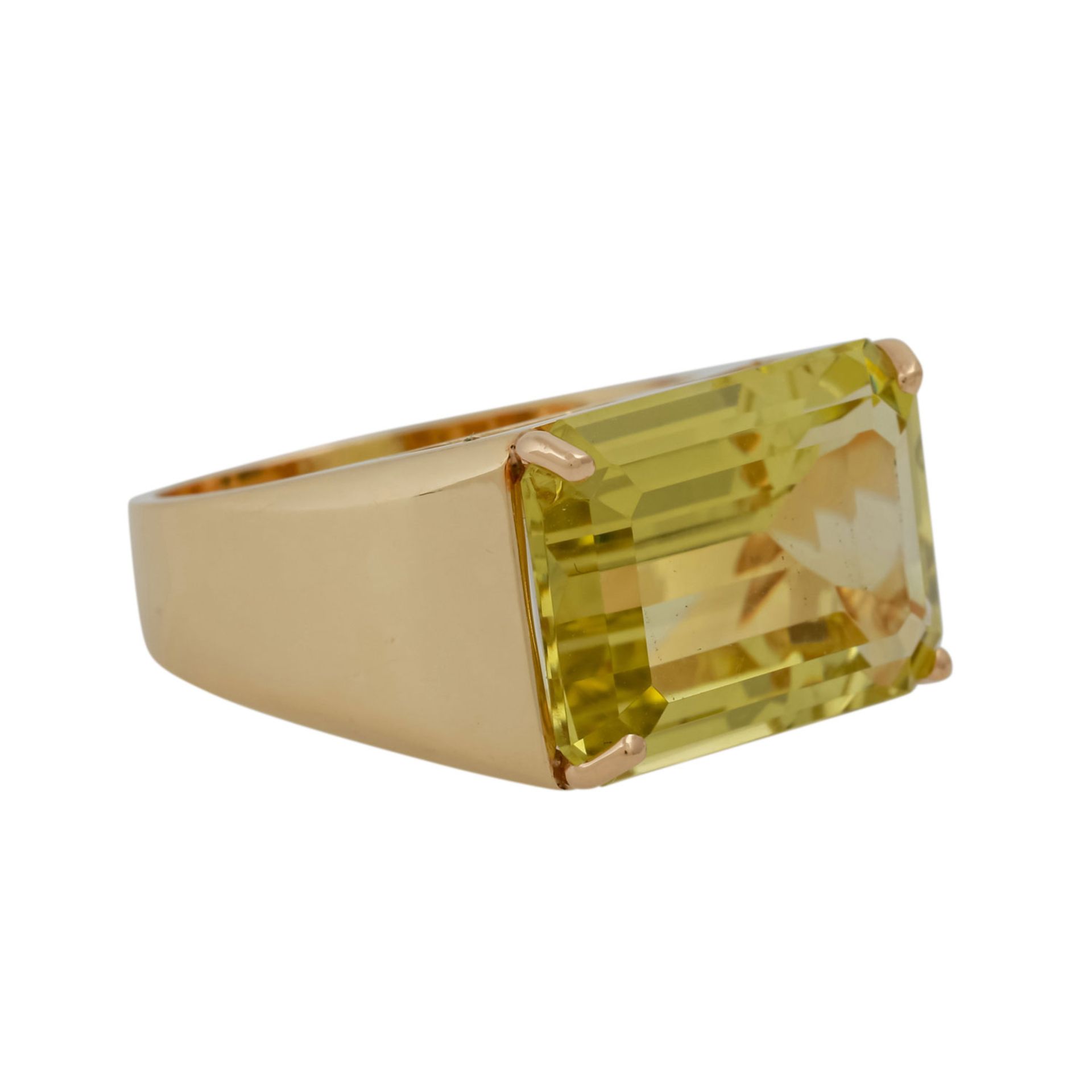 Ring mit achteckigem Lemonquarz im Treppenschliff, ca. 12 ct, - Bild 2 aus 4