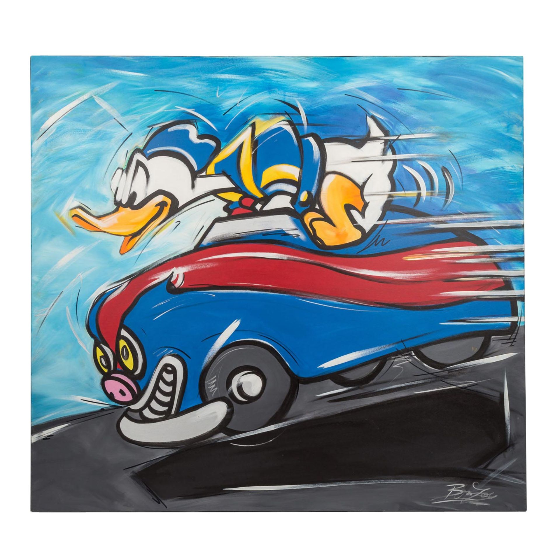 KÜNSTLER/IN 2. Hälfte 20. Jh., "Donald Duck, mit Auto rasend", - Bild 2 aus 4