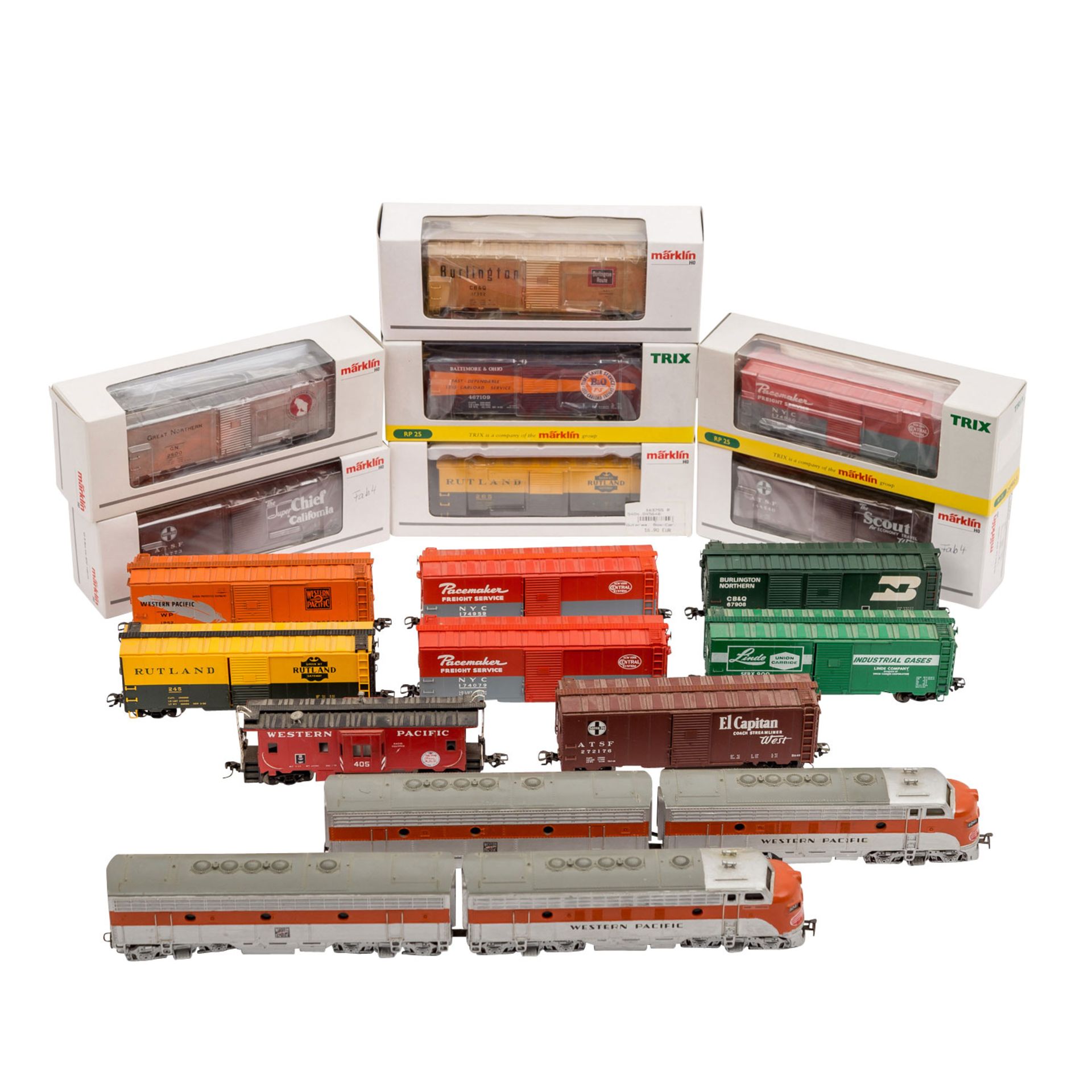 MÄRKLIN/TRIX/ATHEARN Konvolut Diesellok mit 15 Güterwagen, Spur H0,Artikel sind Unikate und in