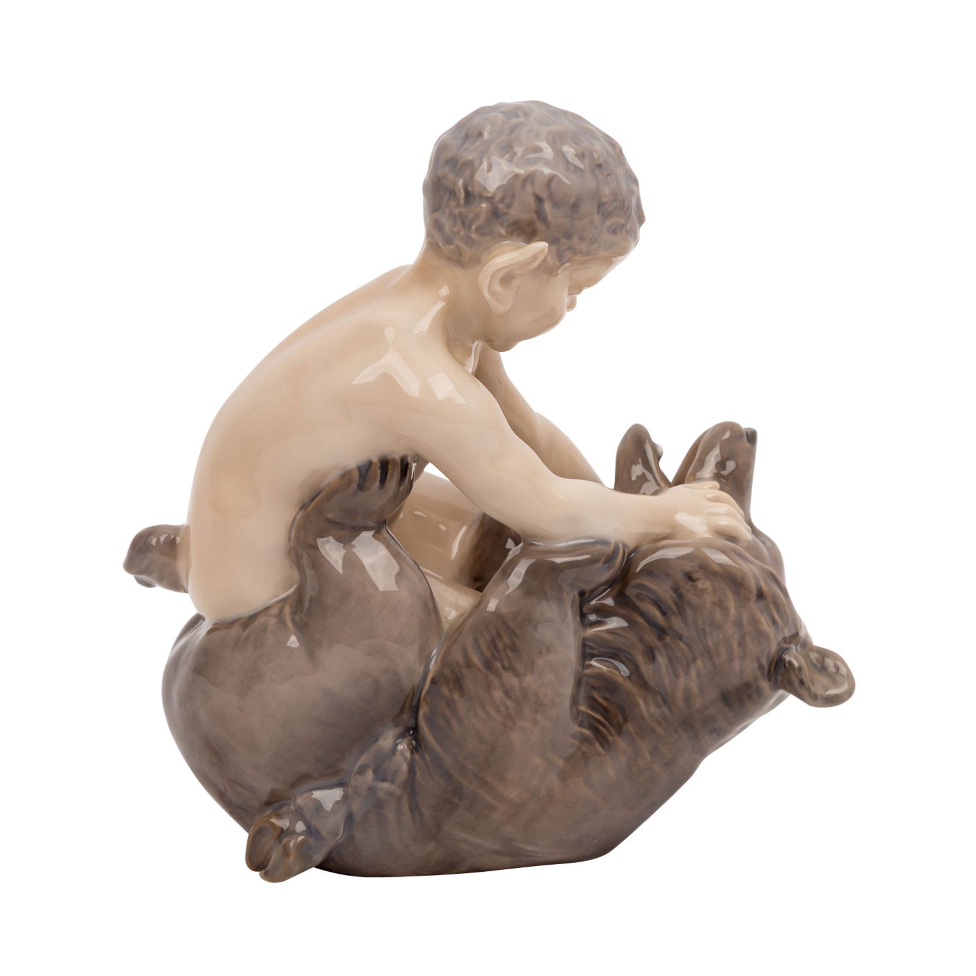 ROYAL COPENHAGEN, Porzellanfigur „Faun mit Bär“1968, nach Entwurf von Christian Thomsen, polychrom - Image 4 of 6