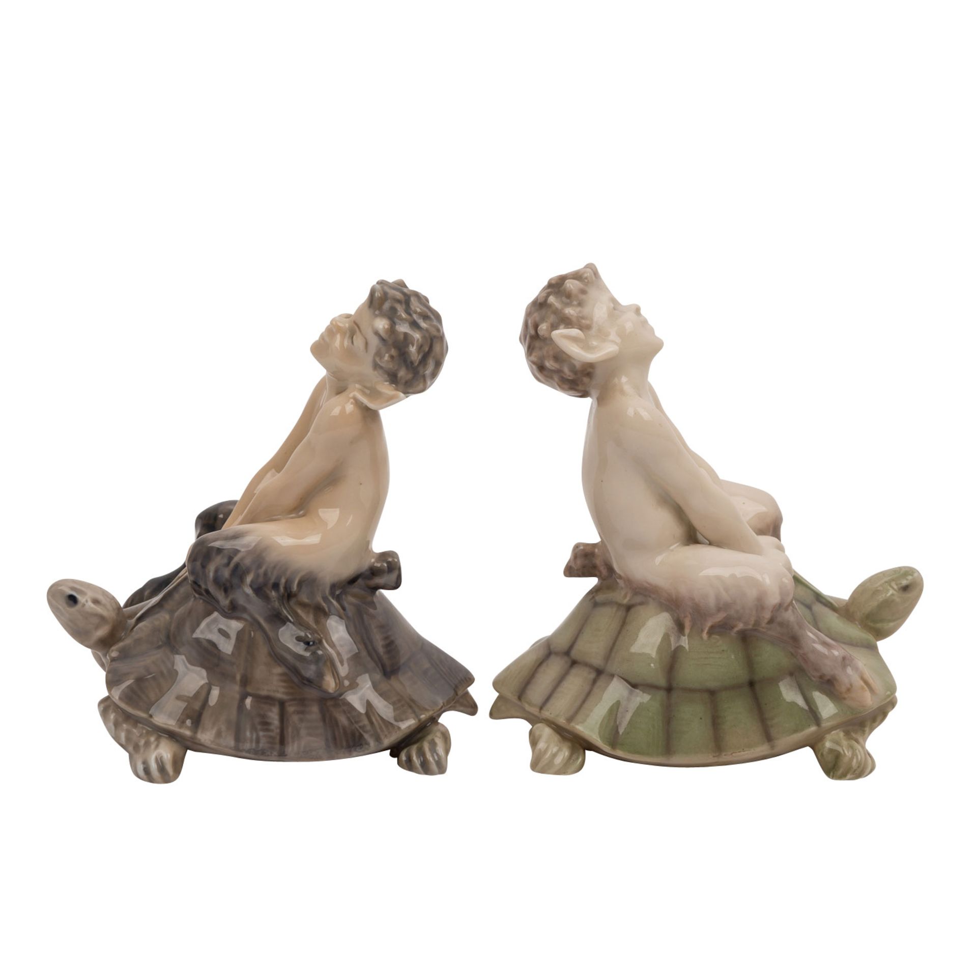 ROYAL COPENHAGEN, zwei Porzellanfiguren „Faun auf Schildkröte“um 1964, nach Entwurf von Christian - Image 5 of 6