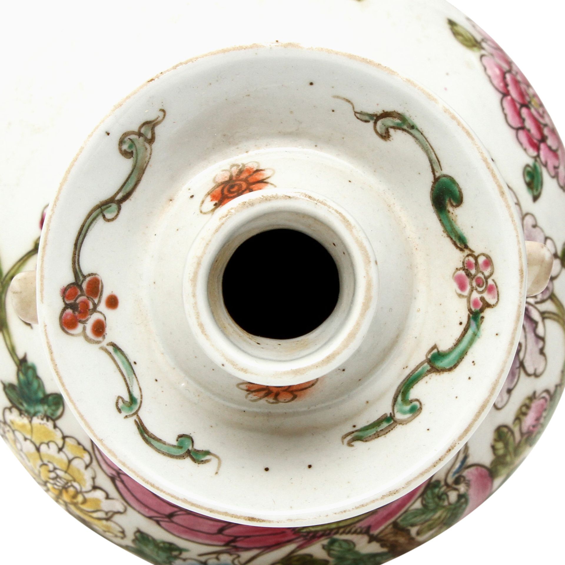 CHINA Vase, 20. Jhd.Keramik, heller Fond mit polychromer floraler und geometrischer Malerei, 2 - Bild 7 aus 8