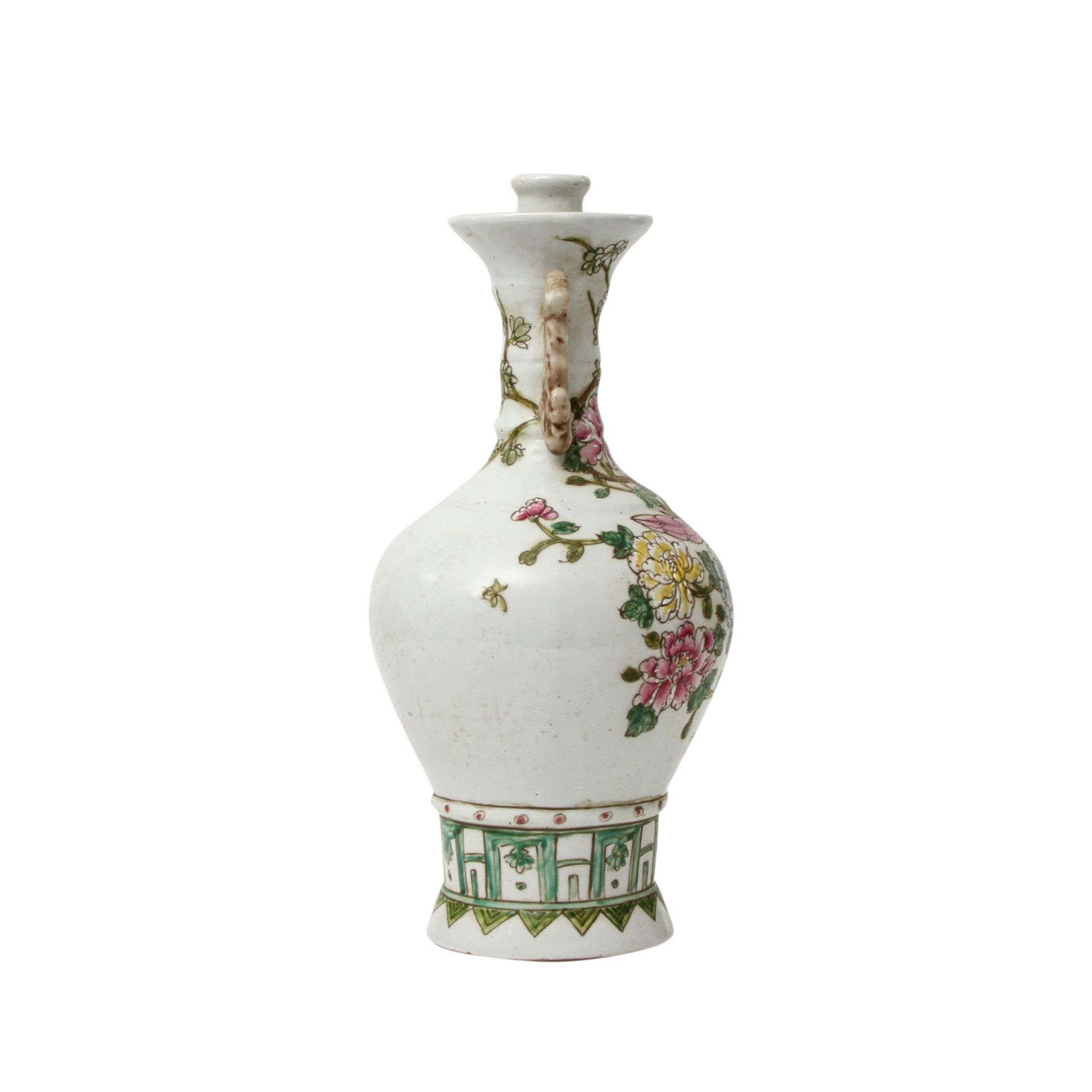 CHINA Vase, 20. Jhd.Keramik, heller Fond mit polychromer floraler und geometrischer Malerei, 2 - Bild 5 aus 8