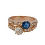 Ring mit Saphir und Altschliffdiamantvon ca. 0,75 ct, ca. GET (M-N)/VVS-VS, Saphir ca. 0,5 ct,