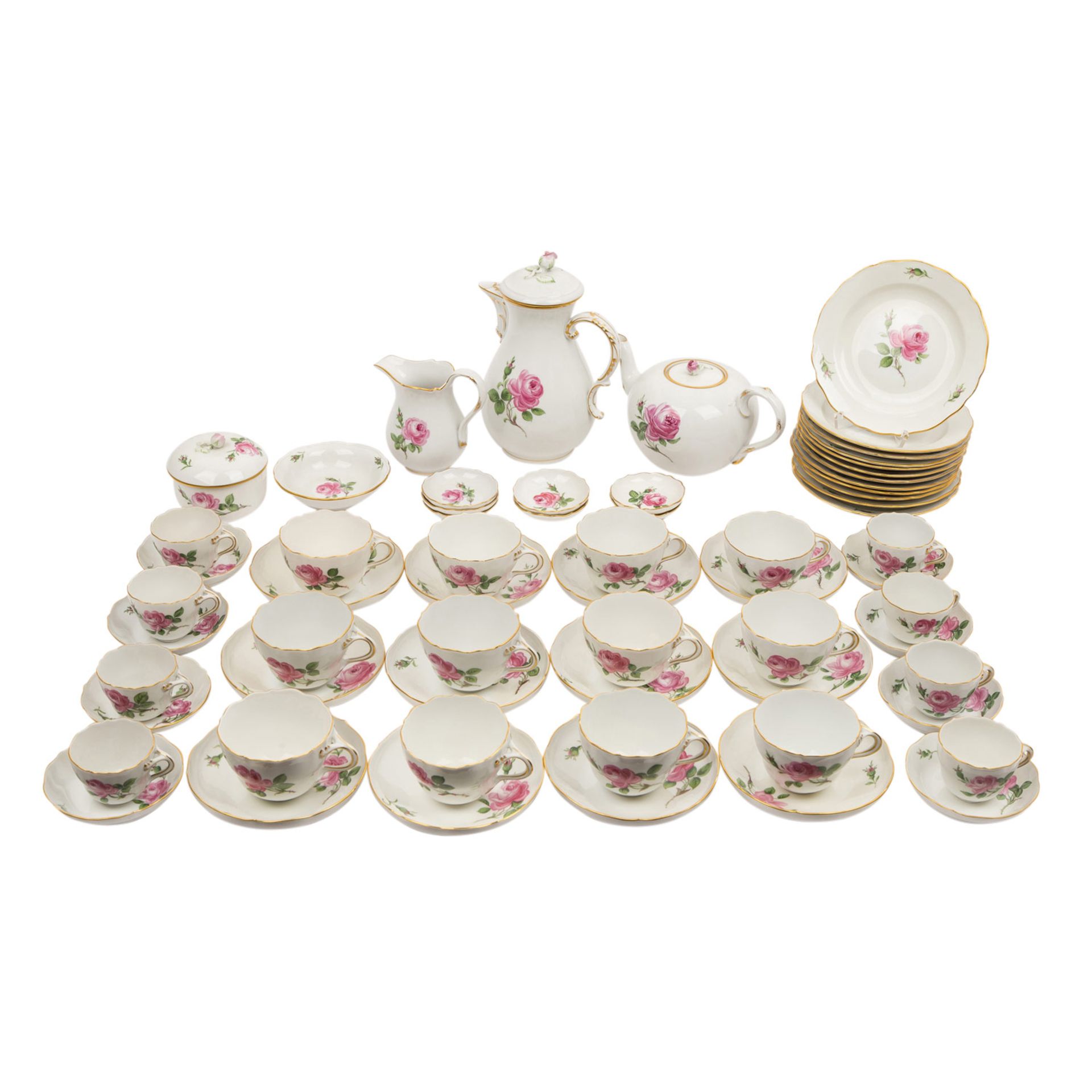 MEISSEN Kaffeeservice f. 12 Personen 'Rote Rose', 2. Wahl, 20. Jhd..12 Kaffeetassen/U-Tassen (2