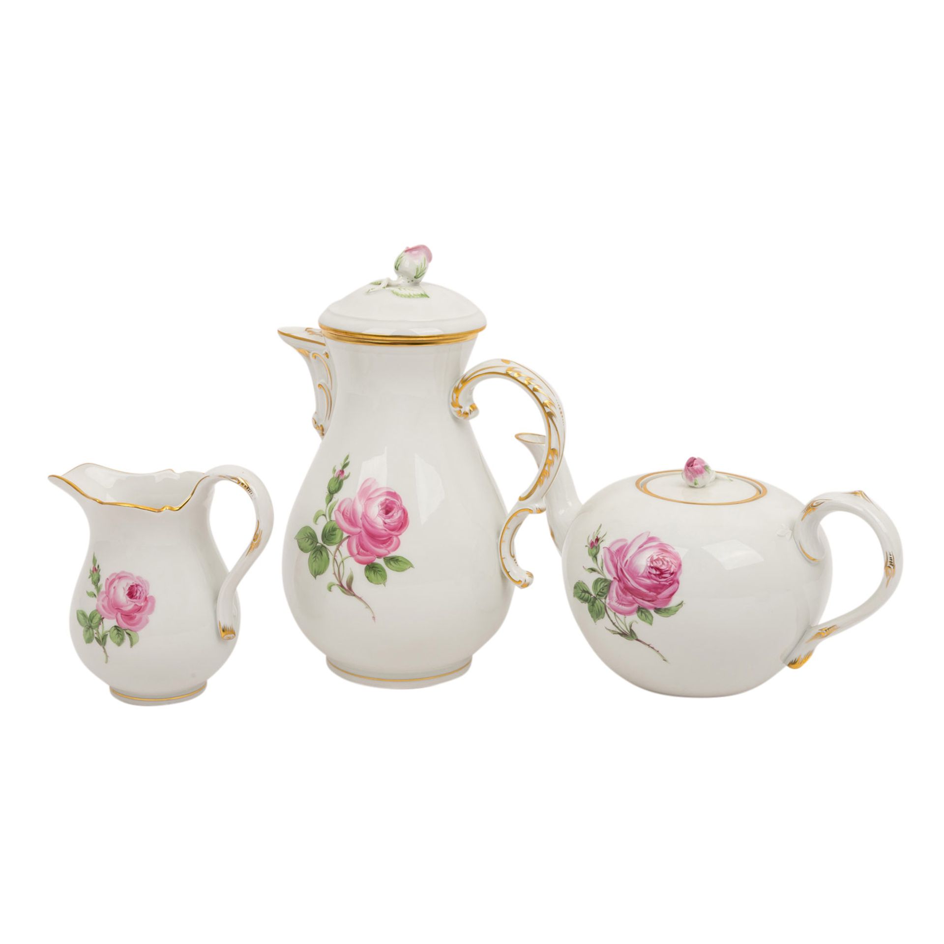 MEISSEN Kaffeeservice f. 12 Personen 'Rote Rose', 2. Wahl, 20. Jhd..12 Kaffeetassen/U-Tassen (2 - Image 2 of 5