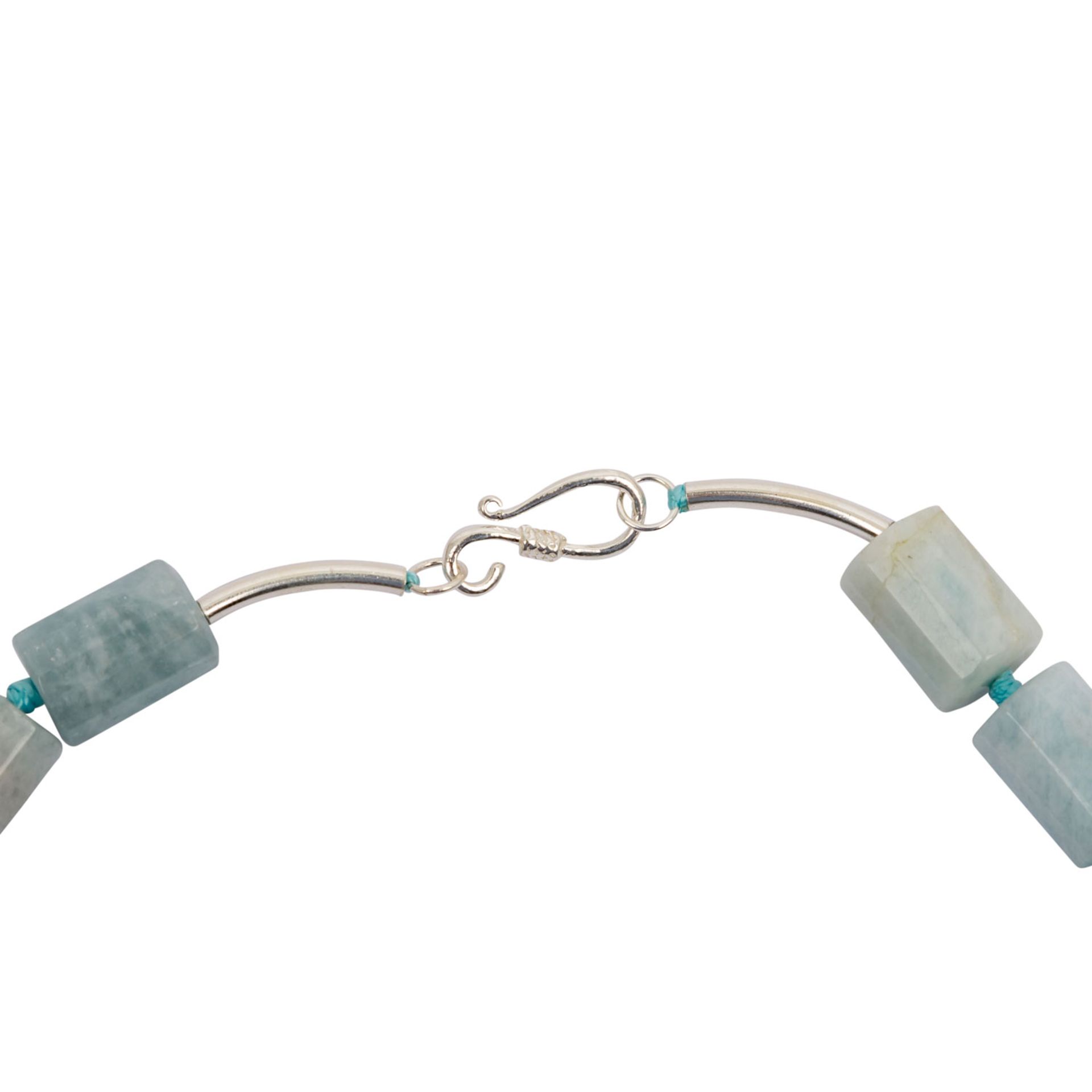 Aquamarin Halskette mit Sterling Silber Hakenverschlussund weiteren Zwischenteilen aus Silber, ca. - Bild 2 aus 3