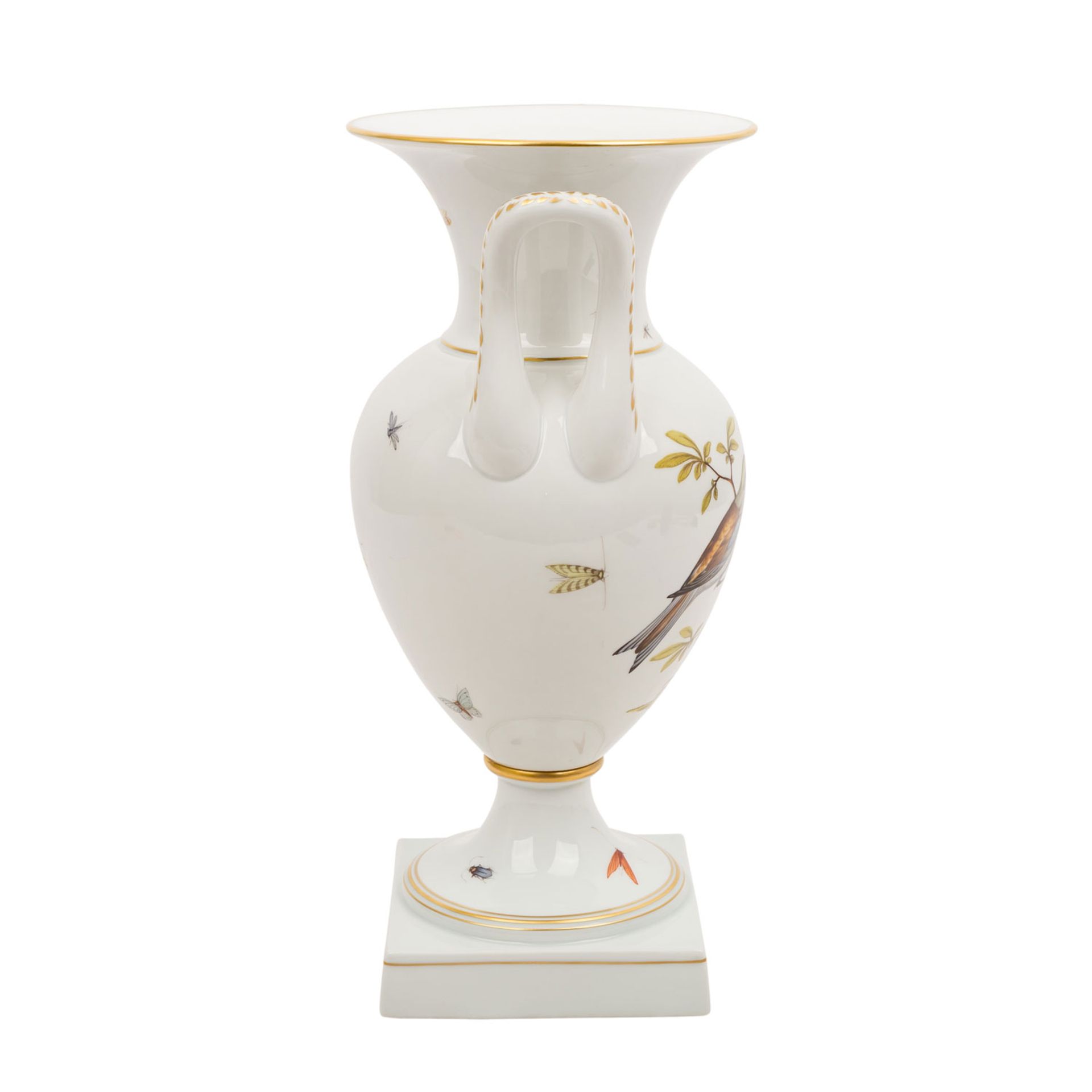 LUDWIGSBURG Henkelvase 'Vogelmotiv', 1. Wahl, 20. Jhd..Balusterförmige Vase auf quadratischem Stand, - Image 4 of 5