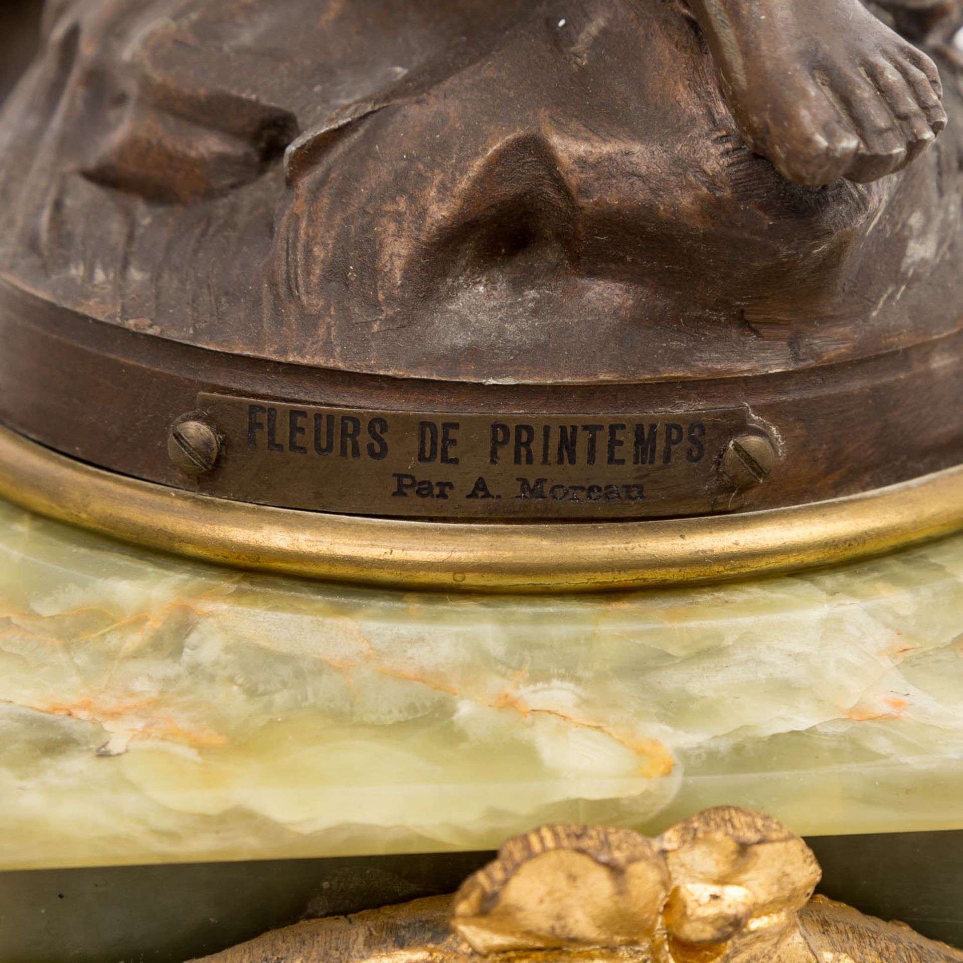 FIGURENPENDULE "FLEURS DE PRINTEMPS"Frankreich, um 1900, Metallguss bronziert bzw. feuervergoldet - Bild 2 aus 6