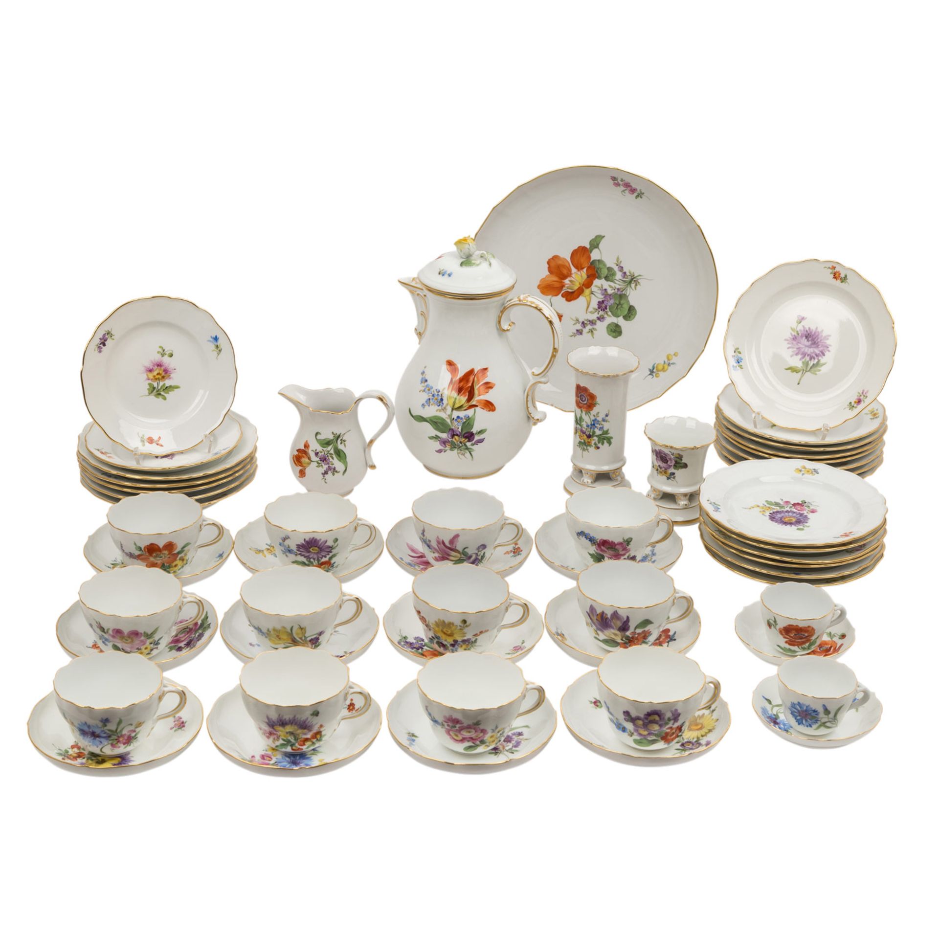 MEISSEN Kaffeeservice f. 12 Personen 'Deutsche Blume', überwiegend Pfeifferzeit (1924-34), 1. und 2.