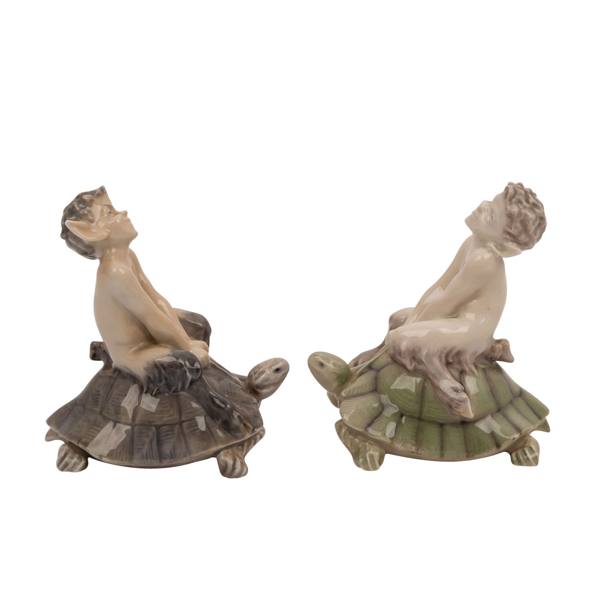 ROYAL COPENHAGEN, zwei Porzellanfiguren „Faun auf Schildkröte“um 1964, nach Entwurf von Christian - Image 3 of 6