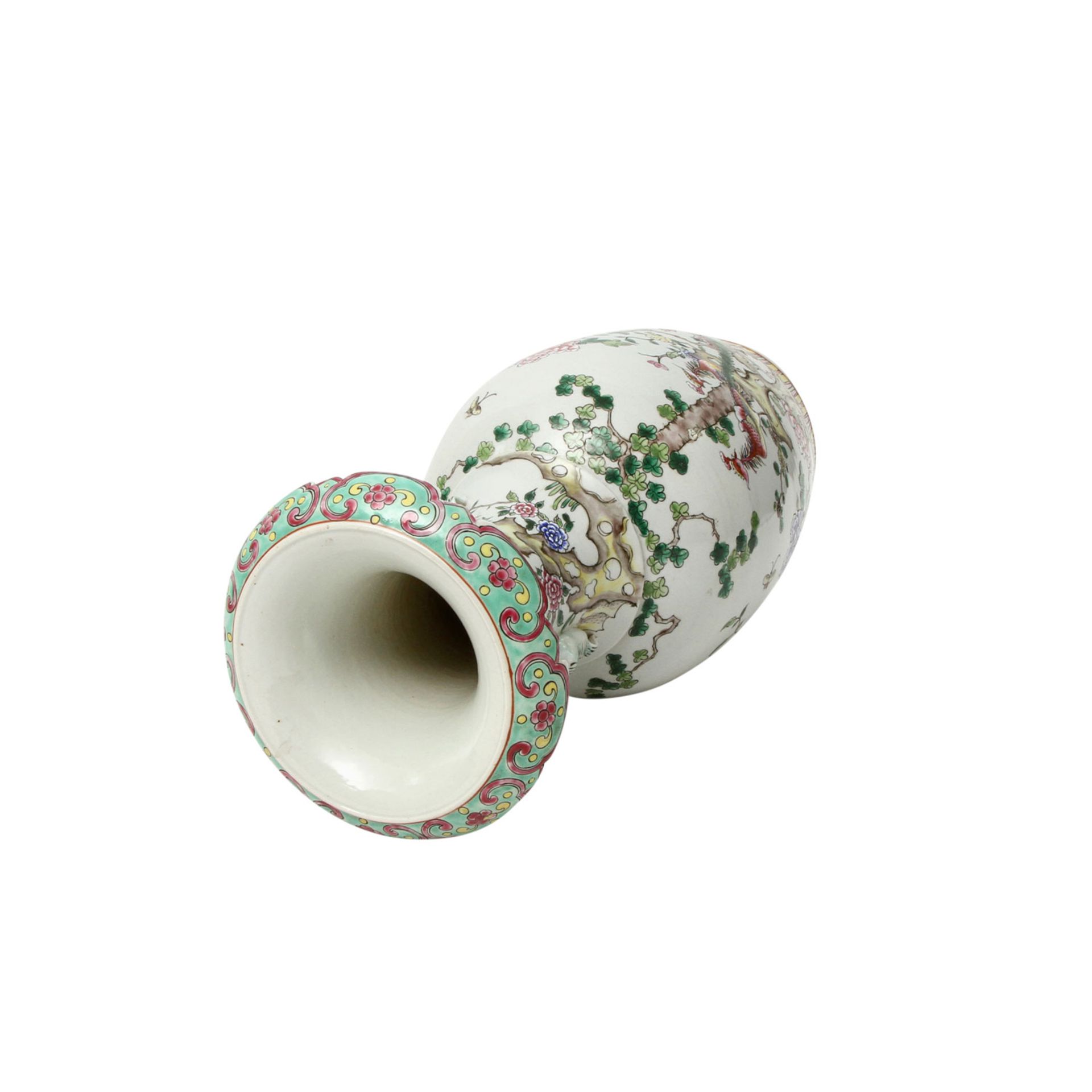 CHINA Vase, 20. Jhd.Keramik, heller Fond mit polychromer Malerei eines blühenden Baumes sowie Vögeln - Image 5 of 9