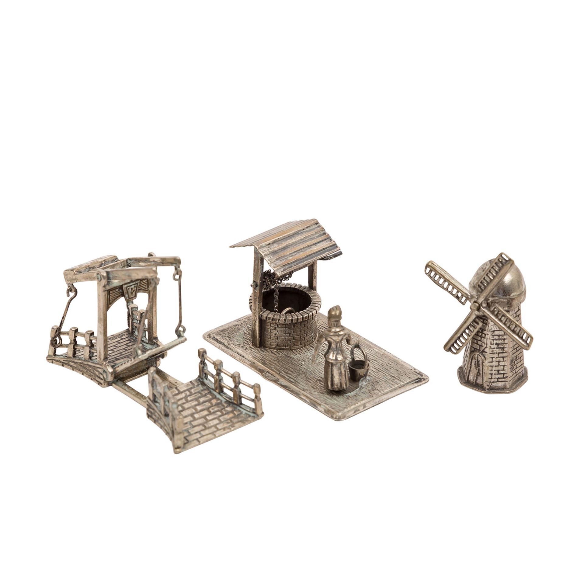 DREI MINIATURENLEESENER "Holländische Zugbrücke", 835 Silber, Amsterdam, 70er Jahre, L: 5,5 cm.,