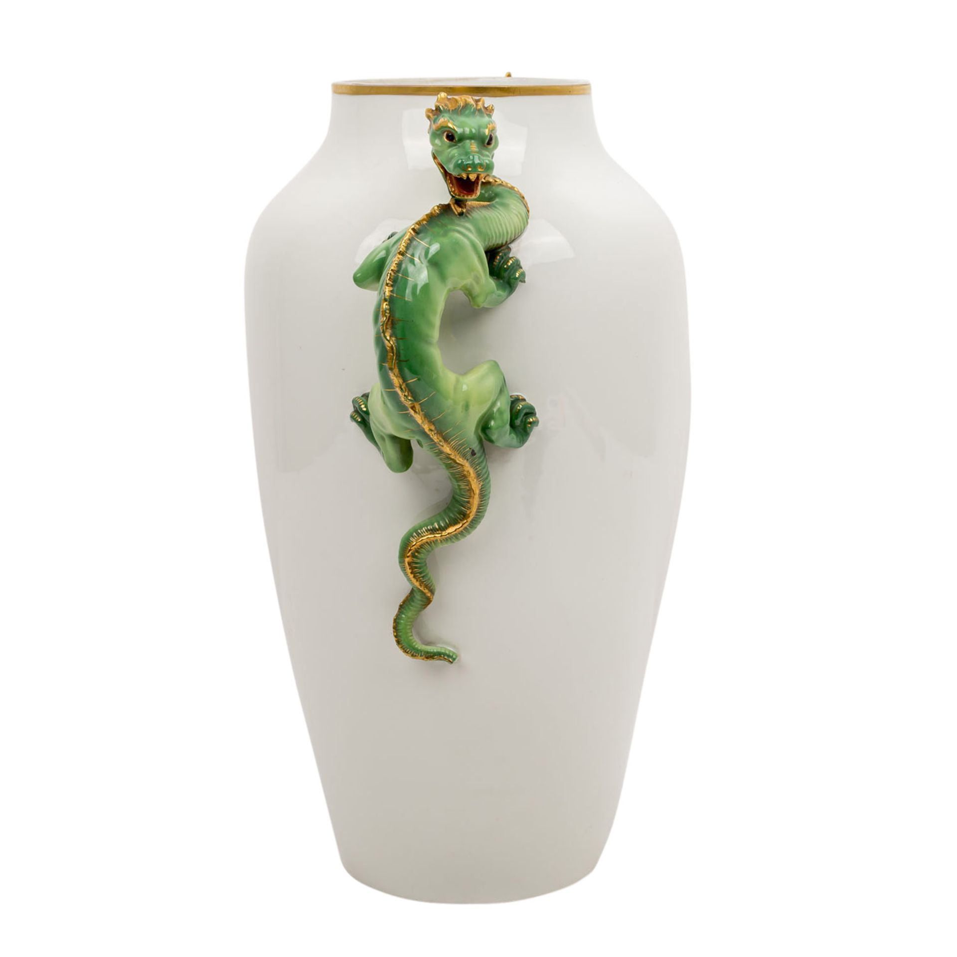 FRAUREUTH KUNSTABTEILUNG, Große Porzellanvase mit DrachenAnf. 20. Jh, Bodenvase seitlich zwei - Bild 2 aus 7