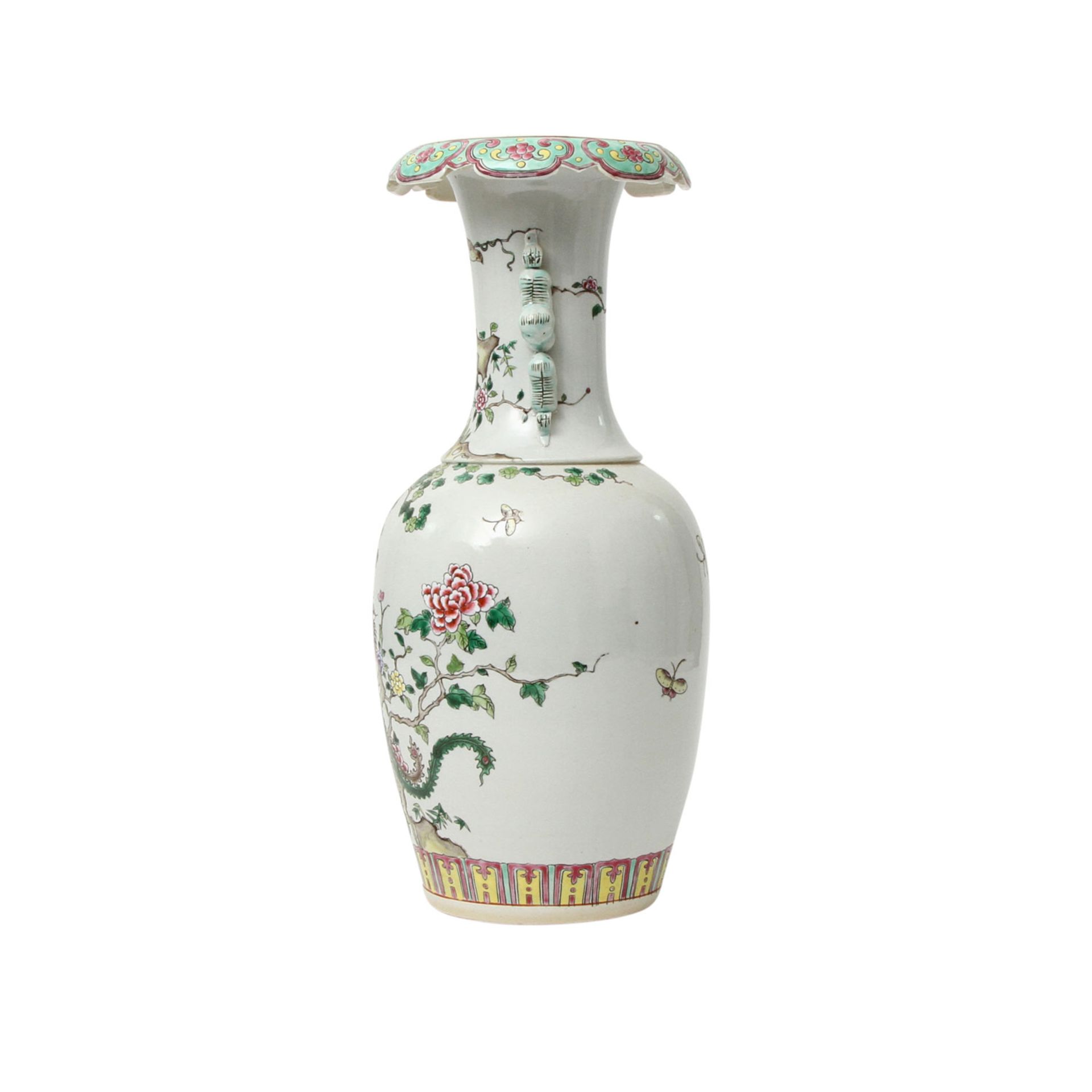 CHINA Vase, 20. Jhd.Keramik, heller Fond mit polychromer Malerei eines blühenden Baumes sowie Vögeln - Image 2 of 9