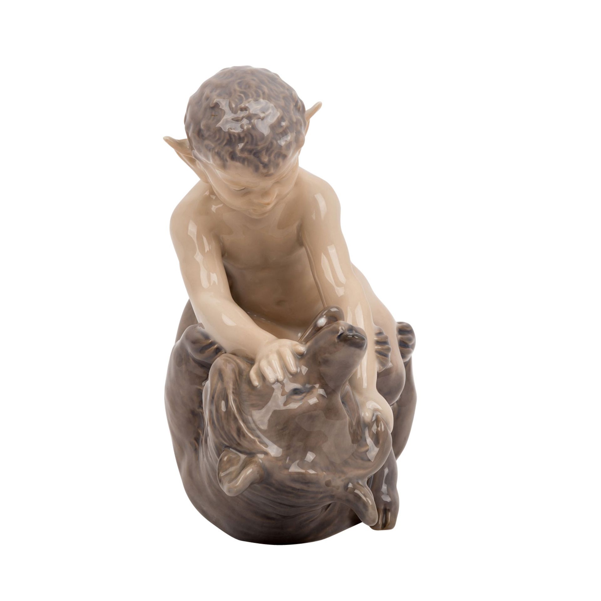 ROYAL COPENHAGEN, Porzellanfigur „Faun mit Bär“1968, nach Entwurf von Christian Thomsen, polychrom - Image 5 of 6