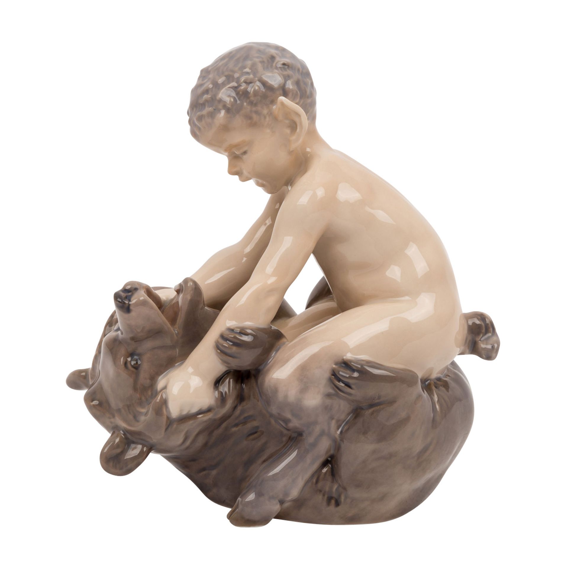 ROYAL COPENHAGEN, Porzellanfigur „Faun mit Bär“1968, nach Entwurf von Christian Thomsen, polychrom - Bild 2 aus 6