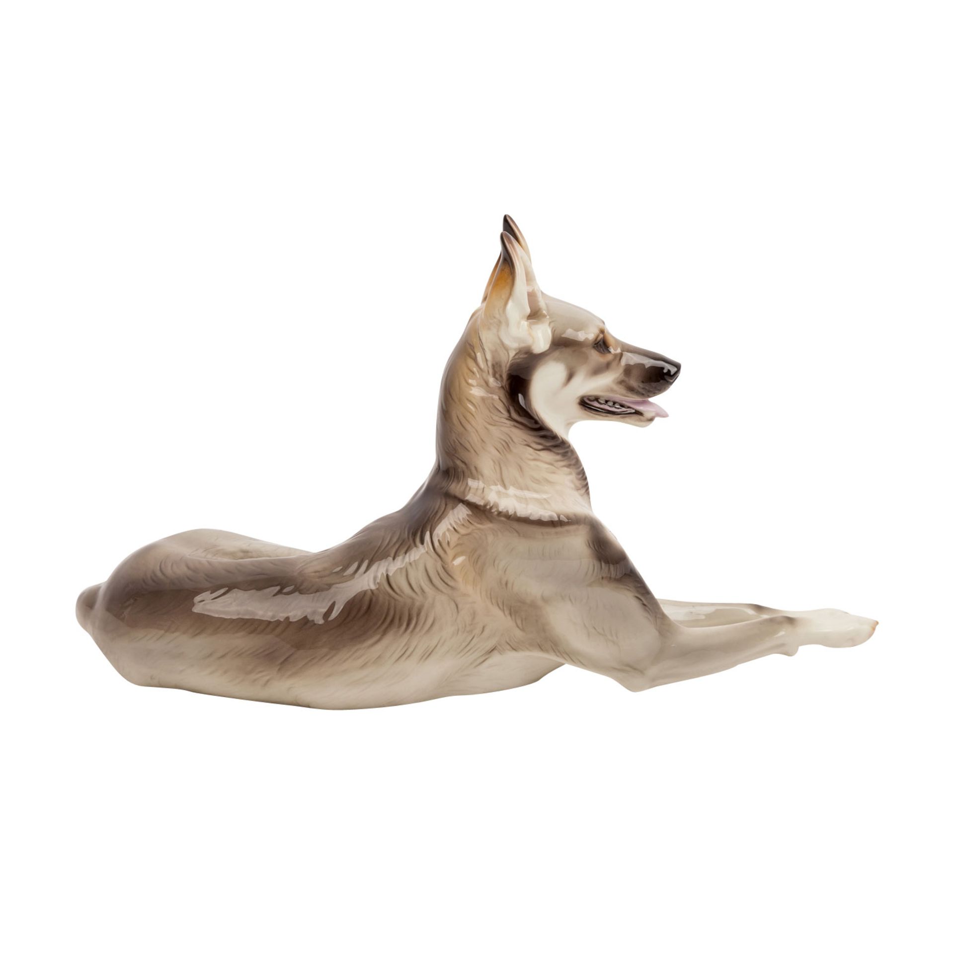 NYMPHENBURG, Porzellanfigur „Schäferhund“Entwurf Theodor Kärner, liegender Schäferhund mit erhobenem - Image 3 of 5