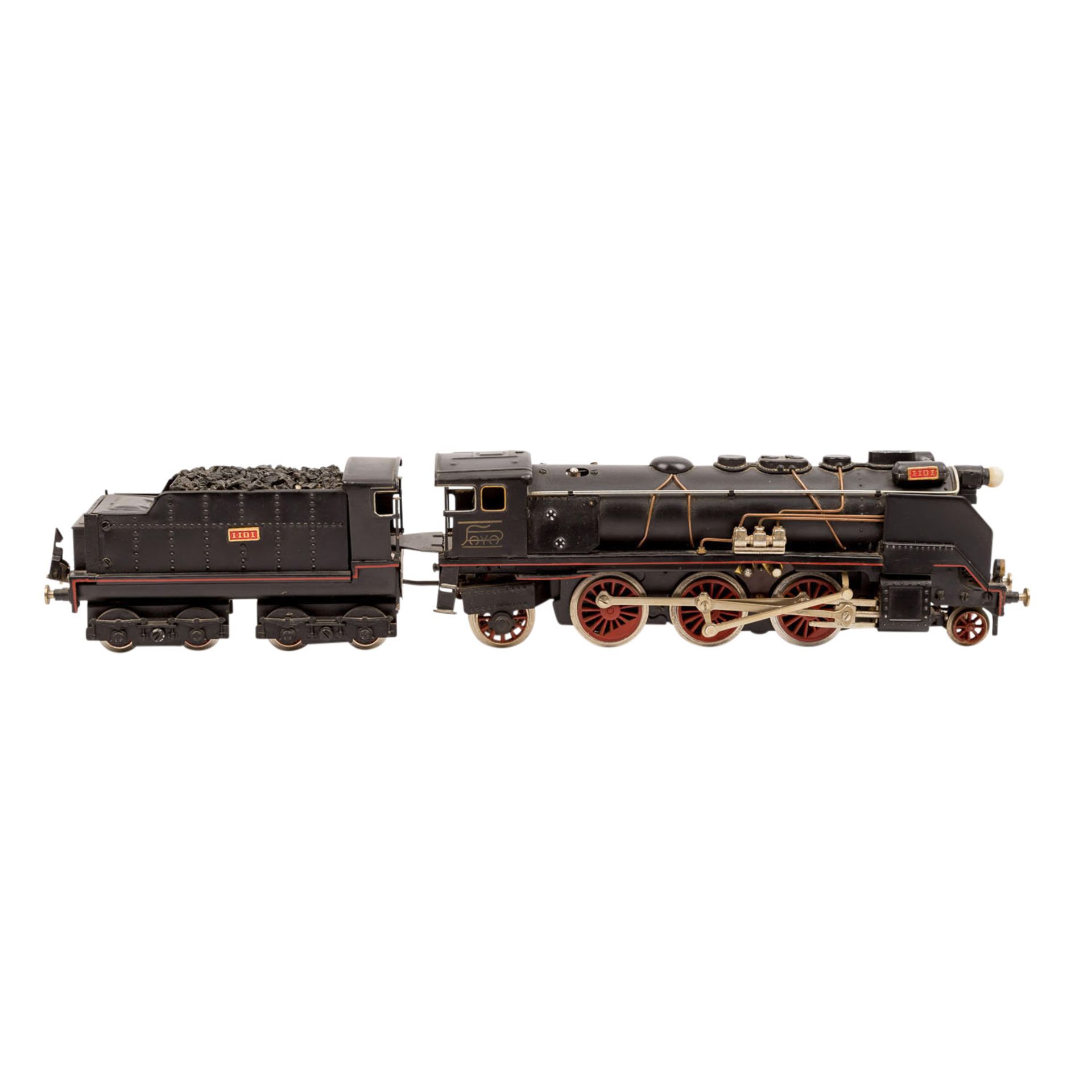 PAYA Dampflokomotive mit zwei Personenwagen, Spur 0,amerikanische Dampflok 1101 mit Tender, schwarze - Bild 3 aus 5