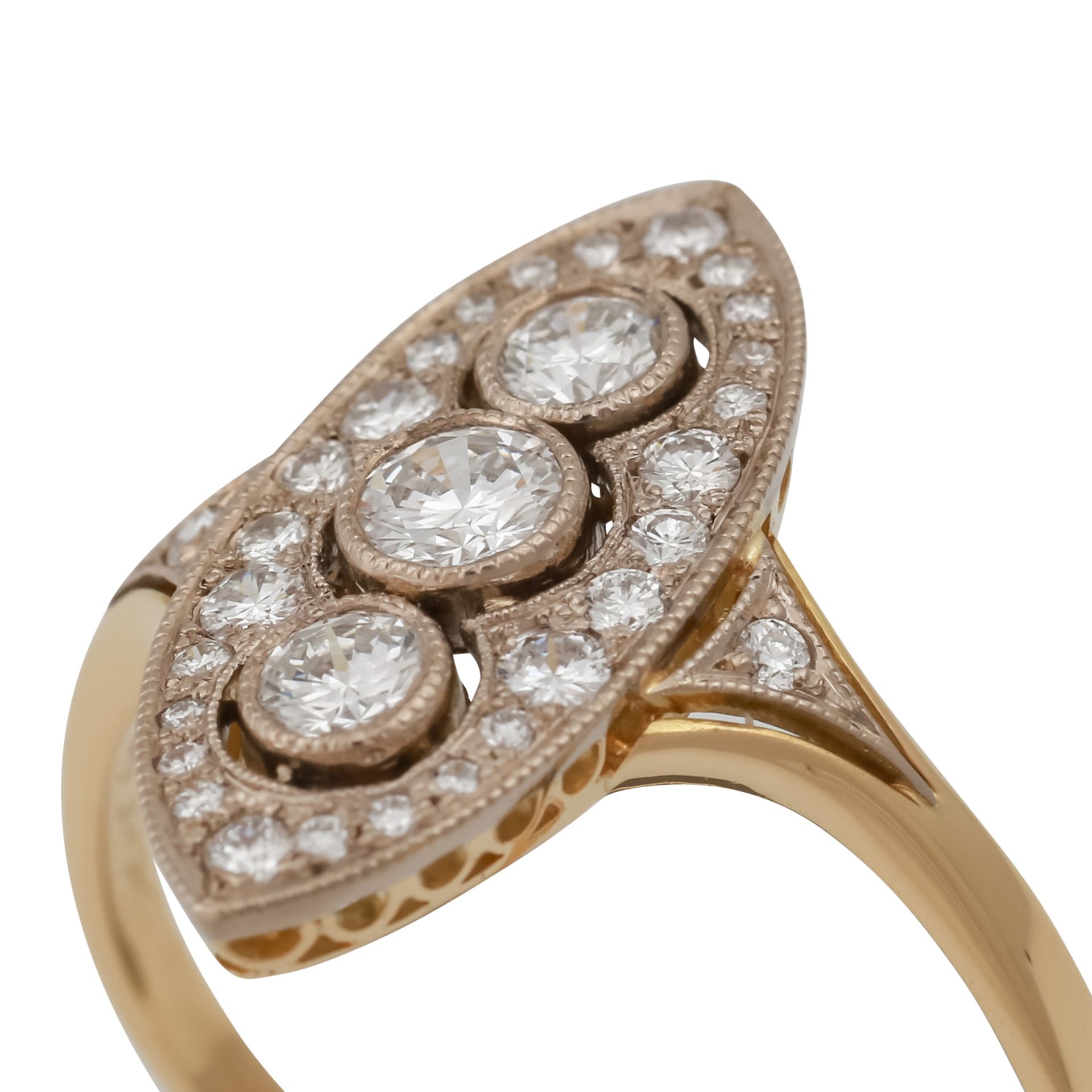Ring im Stil des Art Déco mit Brillanten, zus. ca. 0,6 ct,gute Farbe und Reinheit, GG/WG 18K, RW: - Bild 5 aus 5