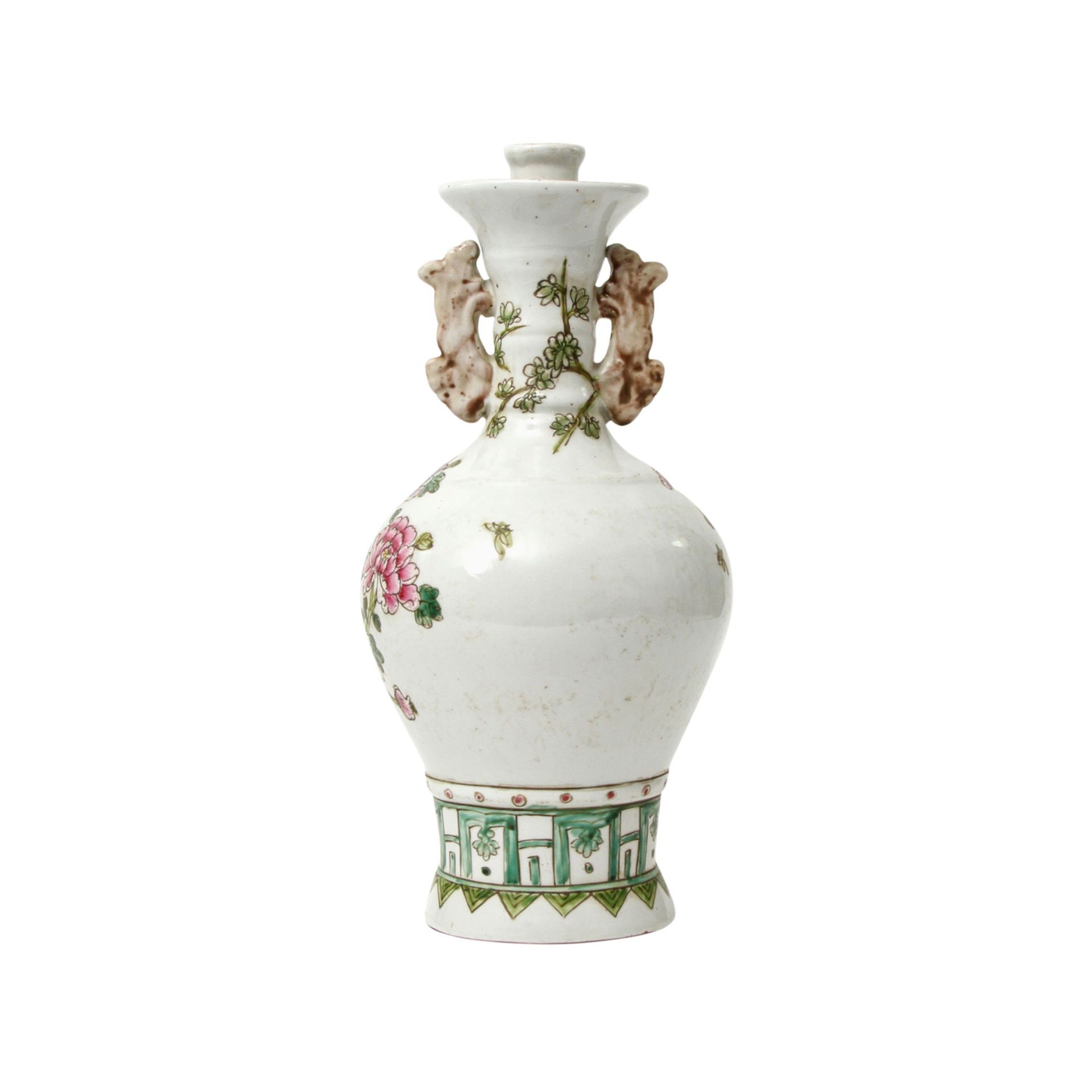 CHINA Vase, 20. Jhd.Keramik, heller Fond mit polychromer floraler und geometrischer Malerei, 2 - Bild 3 aus 8