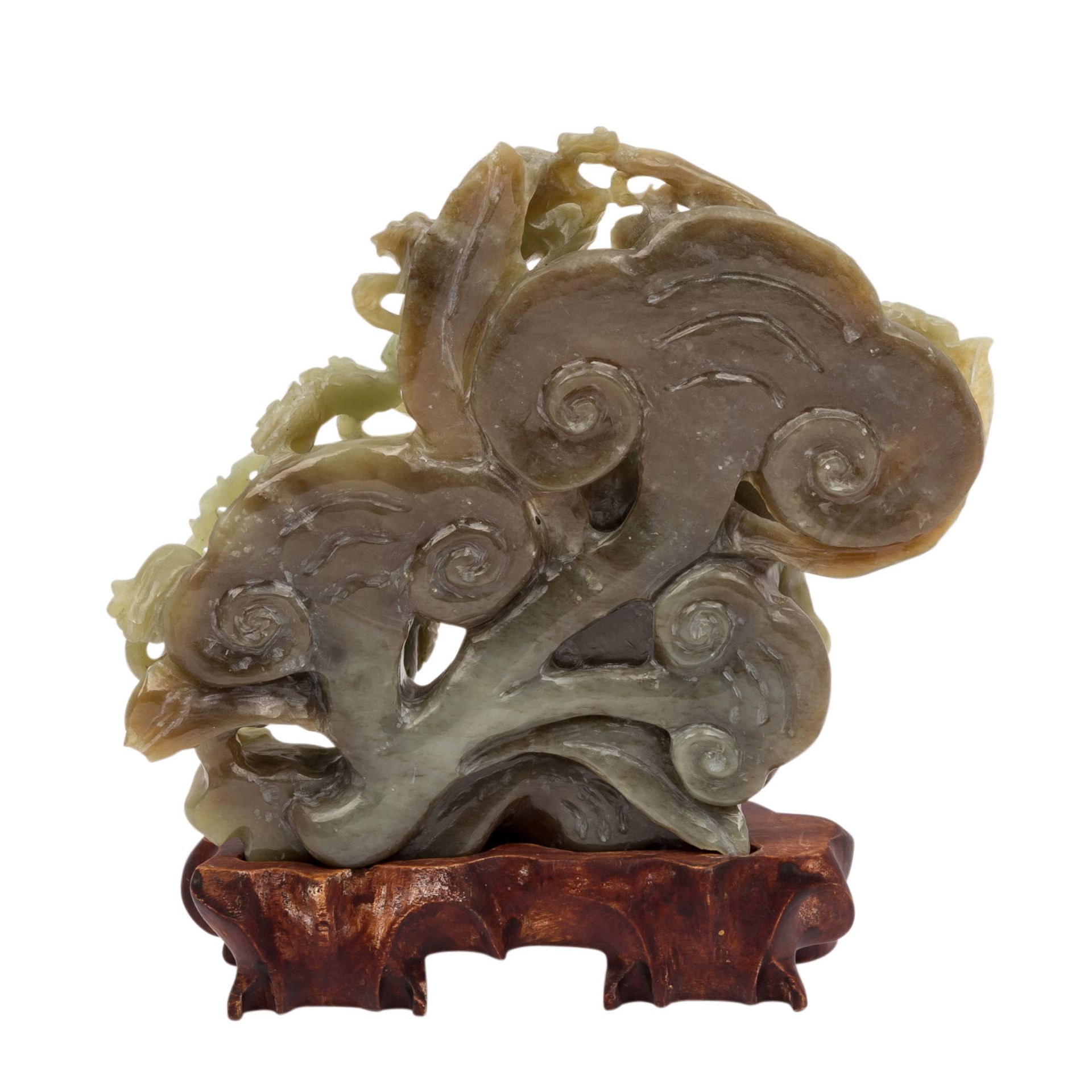 Konvolut CHINA/KOREA: 4-tlg..1 Jadeschnitzerei "Budai mit Drachen", H: 14,5 cm/1 - Image 6 of 9