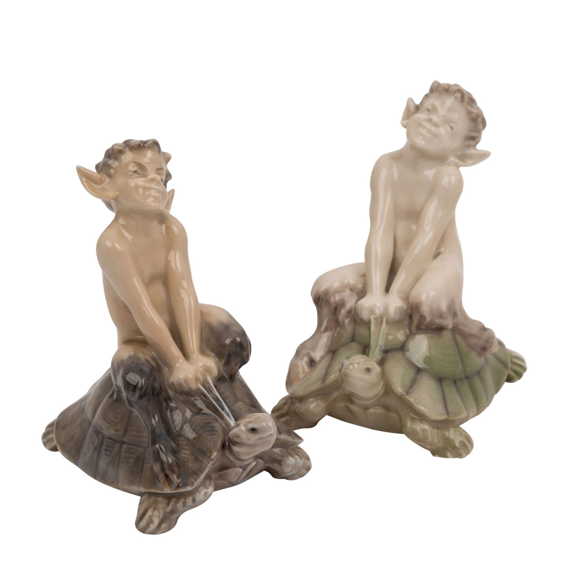 ROYAL COPENHAGEN, zwei Porzellanfiguren „Faun auf Schildkröte“um 1964, nach Entwurf von Christian
