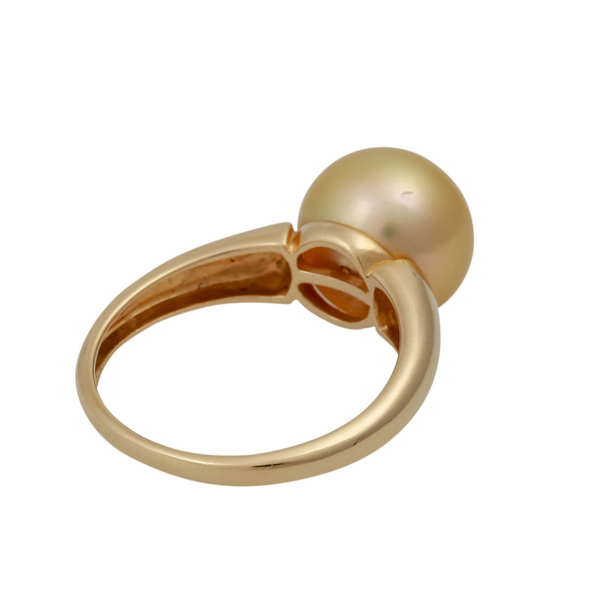 Set Ring und Ohrhänger mit goldfarbenen Südseeperlen,Zuchtperlen von ca. 11,6+12,3 mm, GG 14K, RW: - Bild 8 aus 9