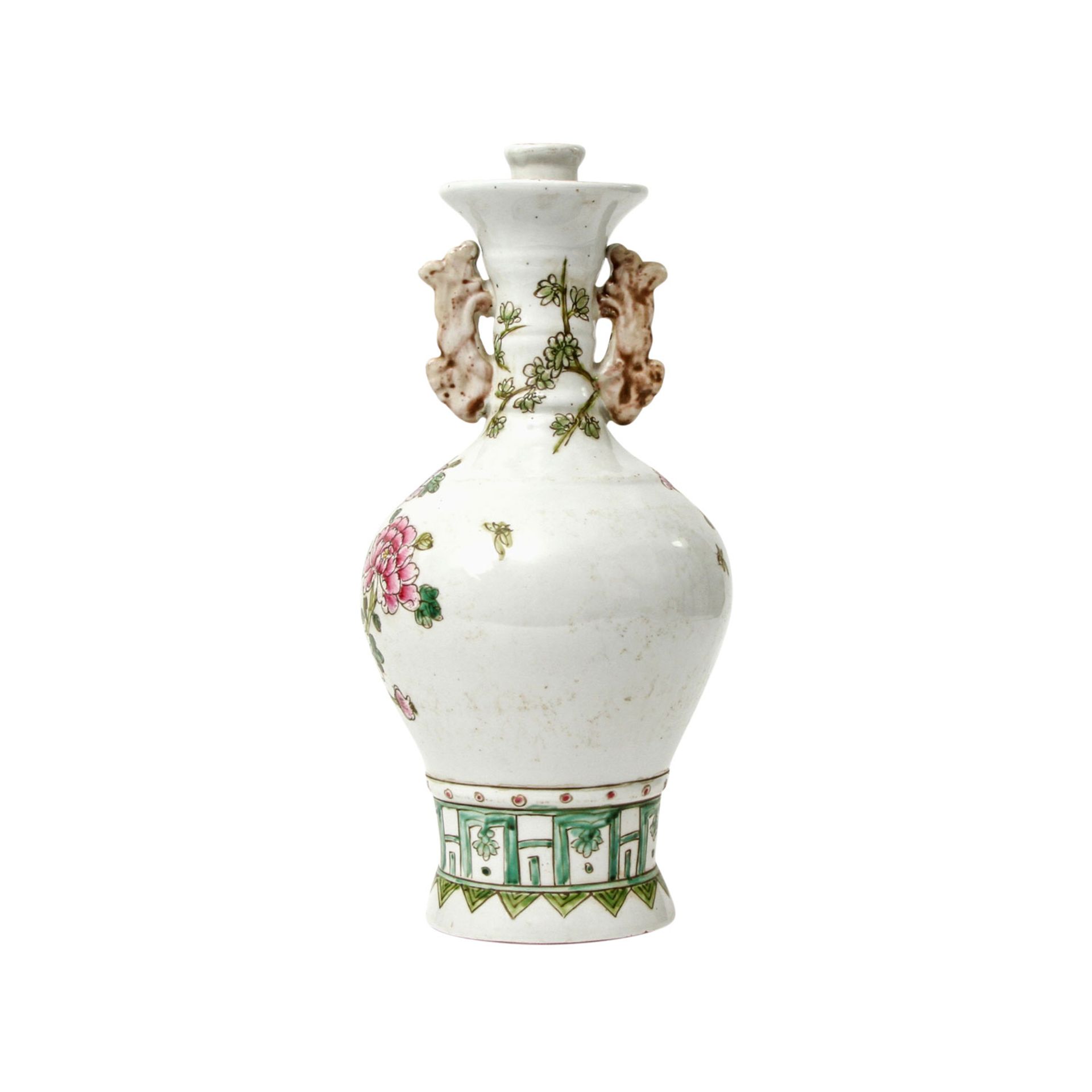 CHINA Vase, 20. Jhd.Keramik, heller Fond mit polychromer floraler und geometrischer Malerei, 2 - Bild 4 aus 8