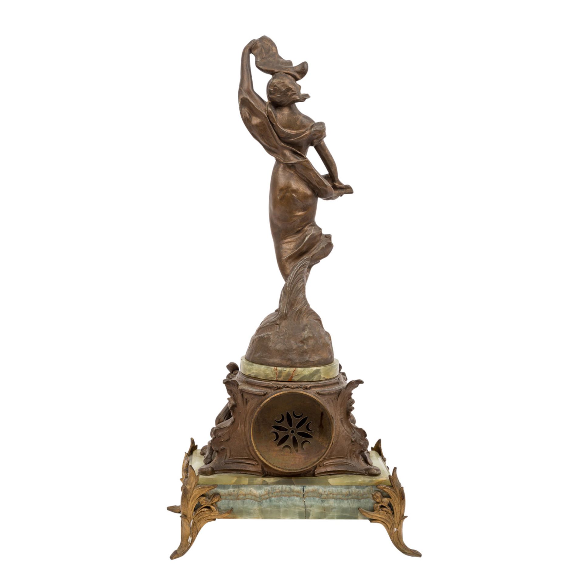 FIGURENPENDULE "LA BRISE"Frankreich, um 1900, Metallguss bronziert bzw. feuervergoldet und - Bild 6 aus 7