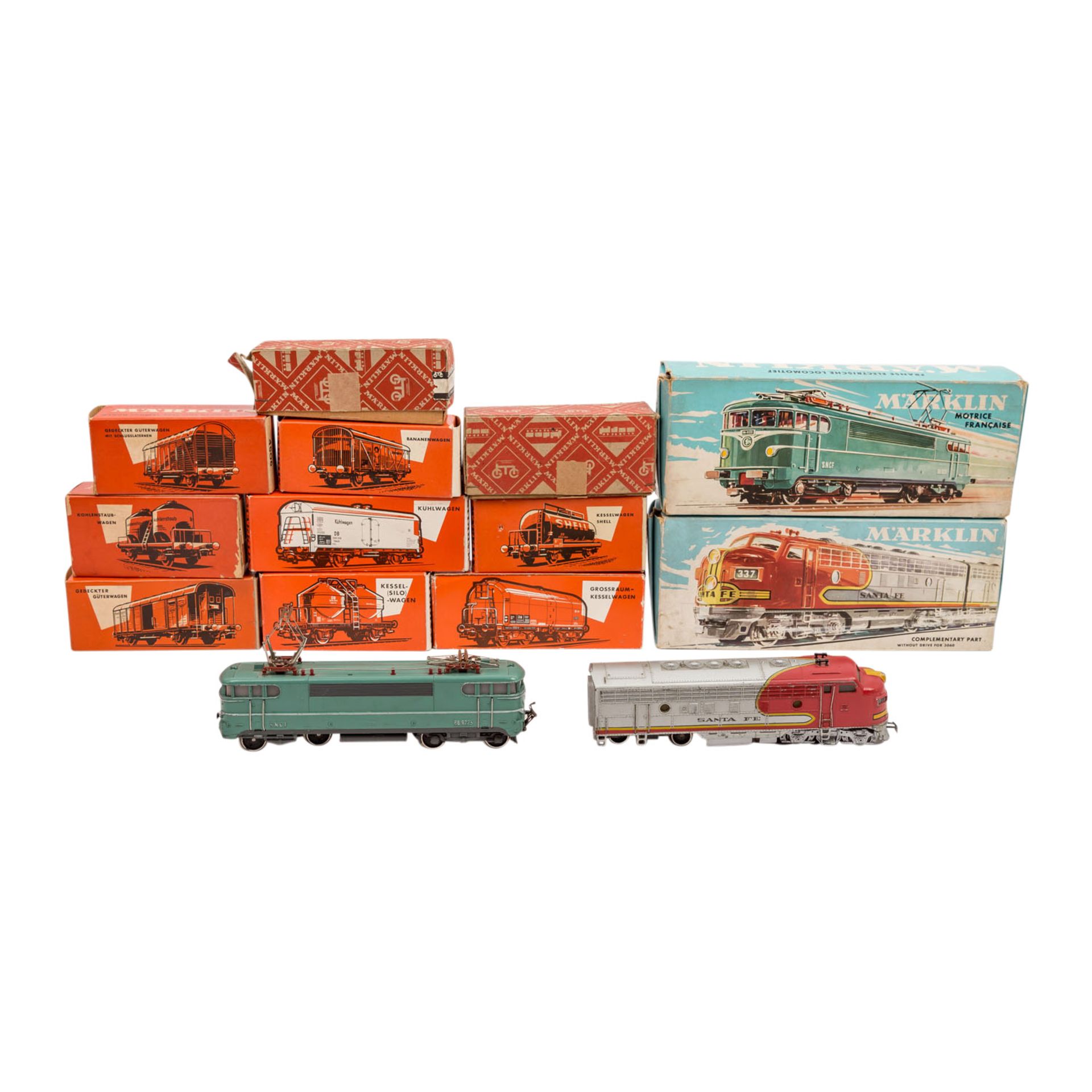 MÄRKLIN Konvolut Lokomotiven und Güterwagen, Spur H 0,Bestehend aus US-Diesellok 4060, E-Lok 3038