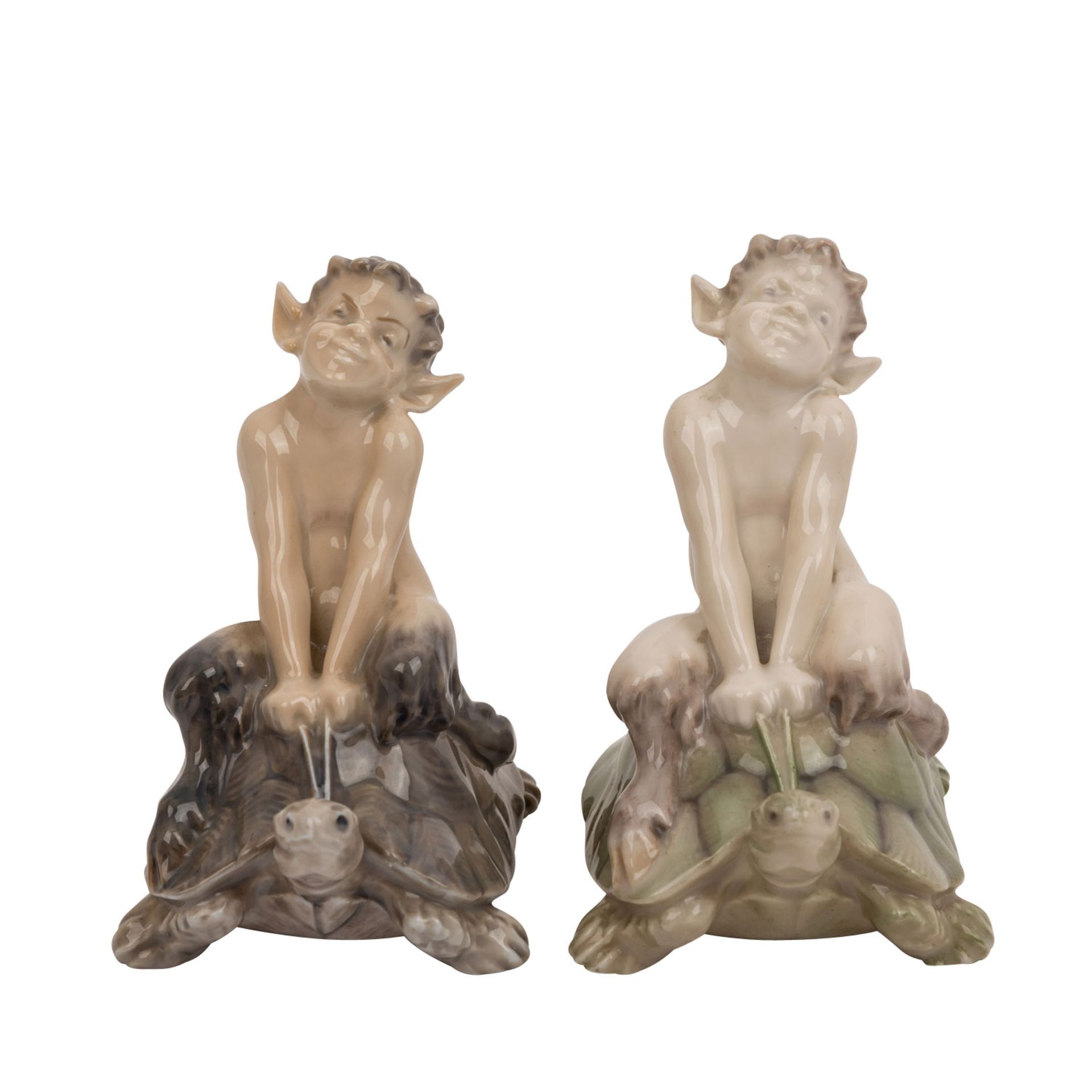 ROYAL COPENHAGEN, zwei Porzellanfiguren „Faun auf Schildkröte“um 1964, nach Entwurf von Christian - Image 2 of 6