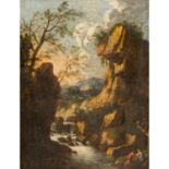 ROSA, Salvator, ATTRIBUIERT/UMKREIS (1615-1673), "Ideallandschaft mit Fluss zwischen Felsen",im