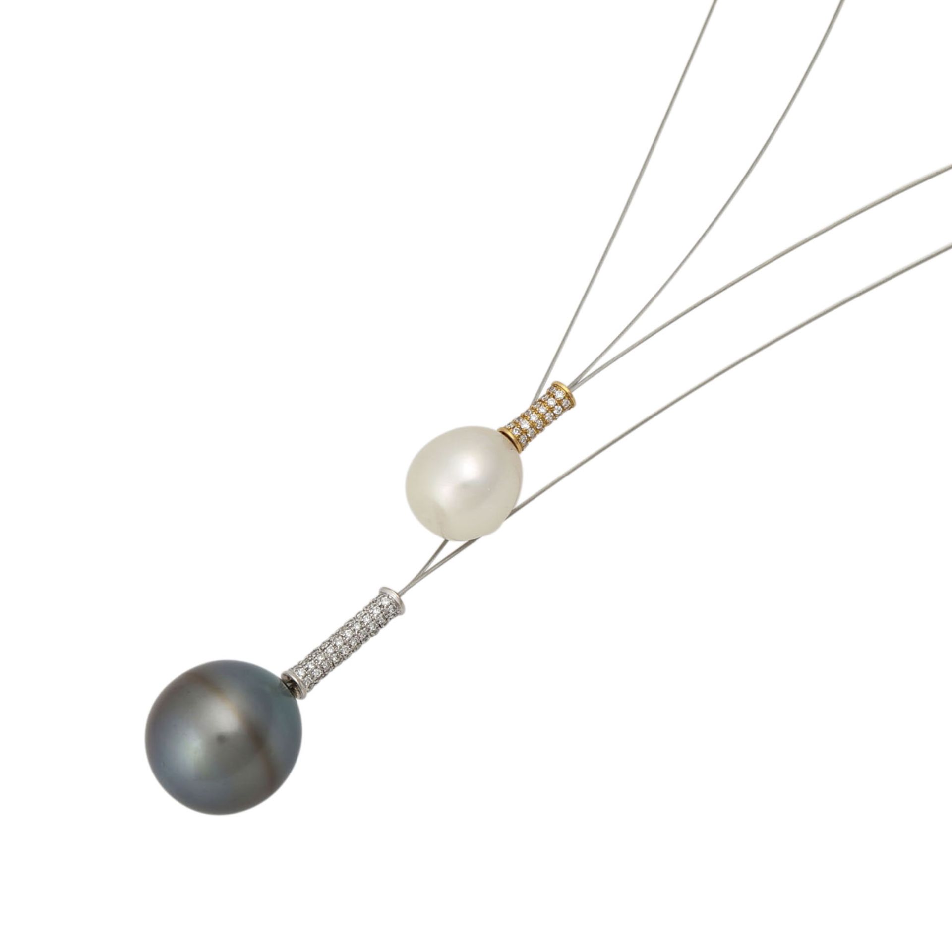 2 lange dünne Stahlketten mit großen Perlen, - Bild 4 aus 4