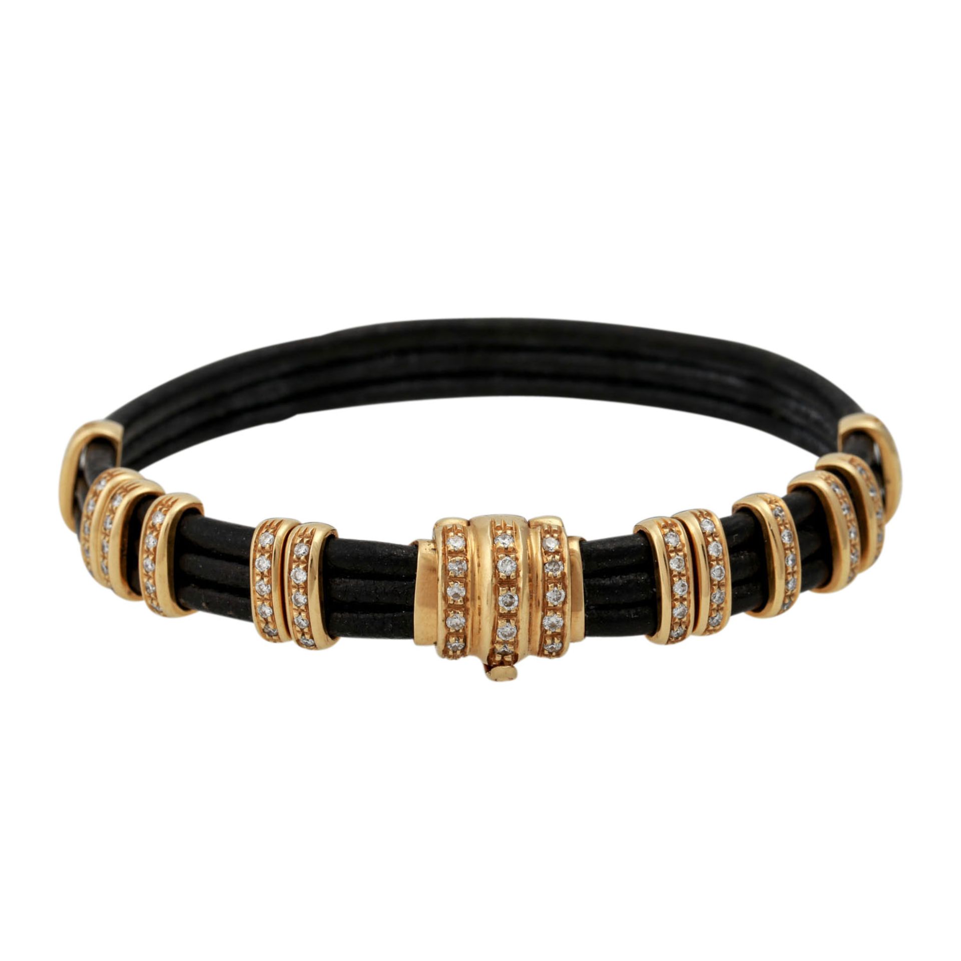 Lederarmband mit diamantbesetzten Goldelementen,