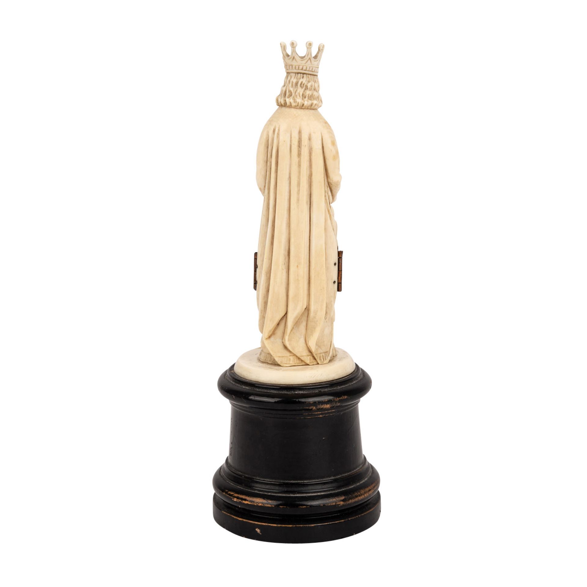 Gottesmutter-Miniatur aus Elfenbein, 19. Jh.. Die untere Figurenhälfte ist mit Scharnieren zum - Image 3 of 6