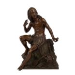 Bildhauer des 19./20. Jhd., Figur eines musizierenden Fischers. Bronze, auf einem Fels sitzender