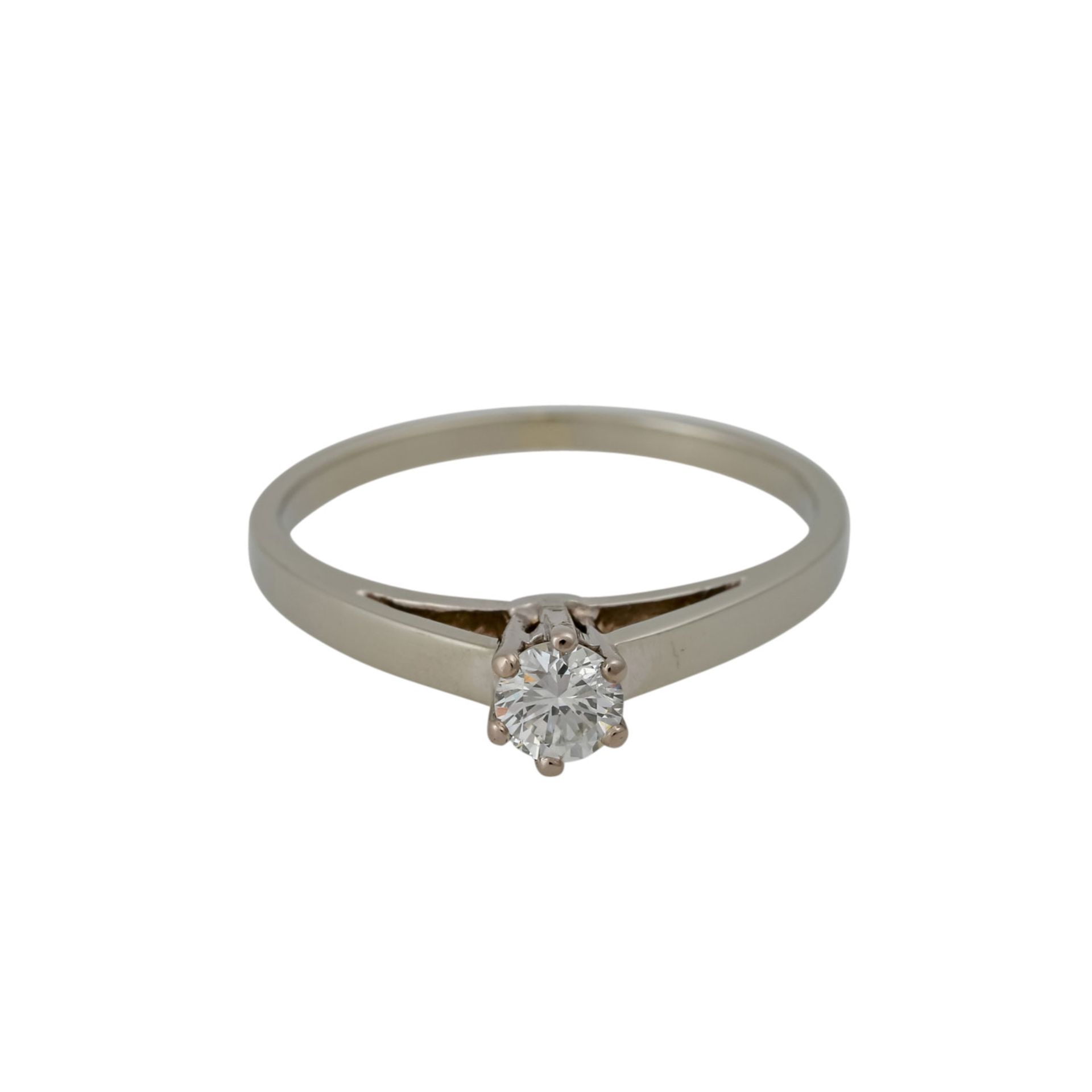 Solitärring mit Brillant von ca. 0,2 ct, ca. WEISS (H)/SI2, WG 18K, RW: 52, 2. H. 20. Jh., leichte - Image 2 of 4